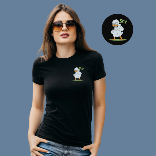 Premium Cotton Black Graphic T-Shirt for Women - Stop - Emonke Store