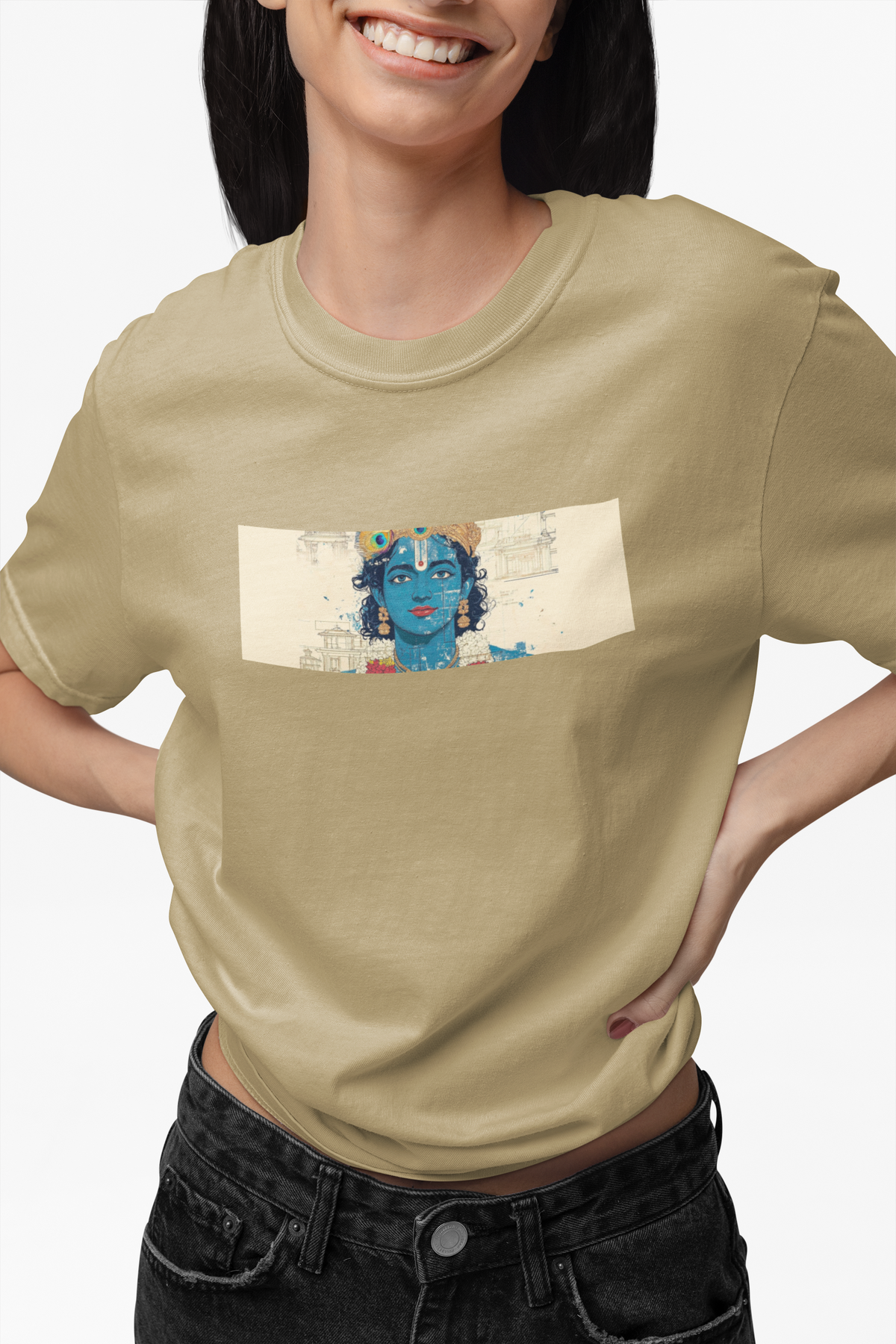 Graphic T-Shirt for Women | Premium Cotton | Krishna Print | Regular Fit