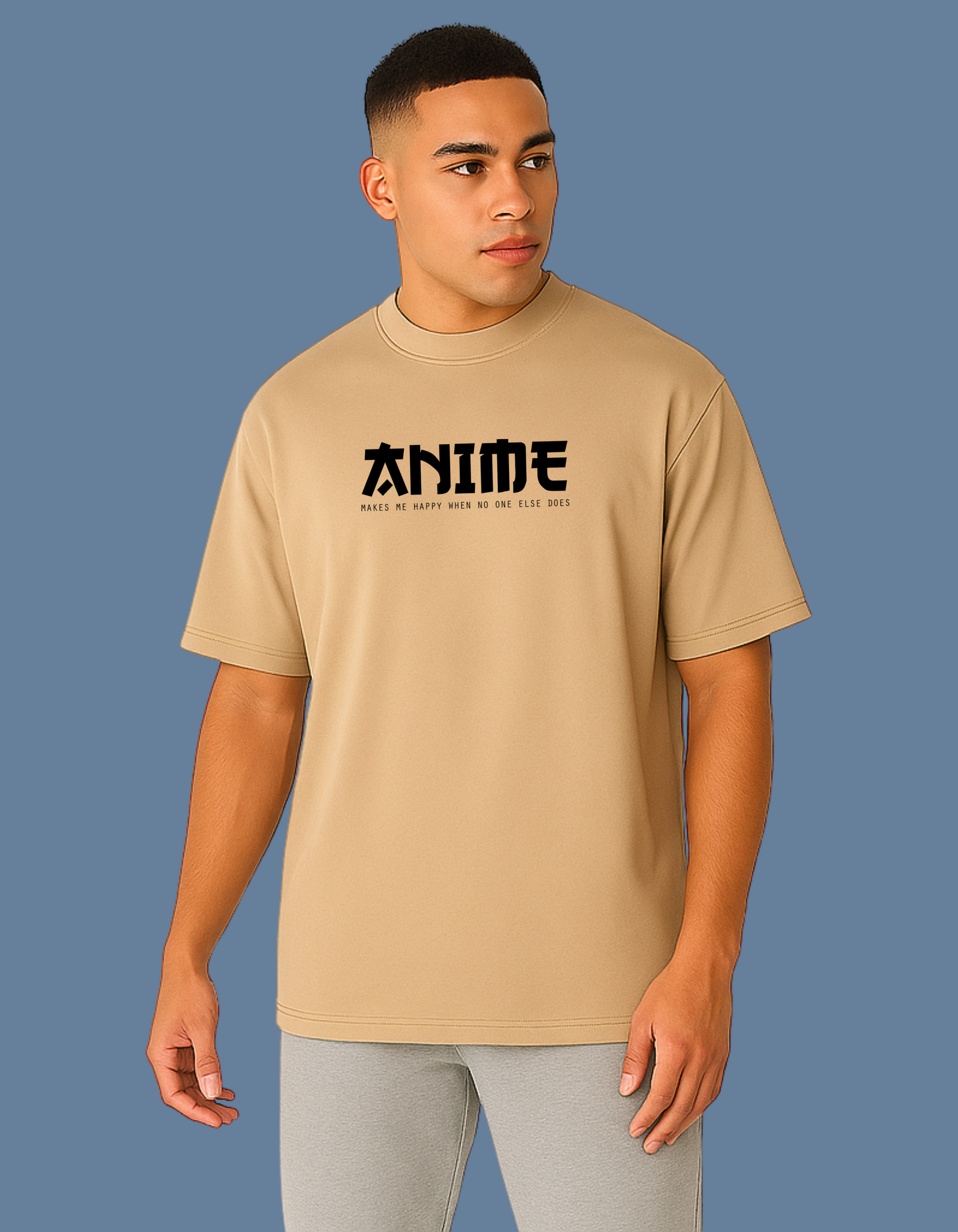 Emonke Oversized Beige Graphic T-Shirt for Men – Anime - Emonke Store