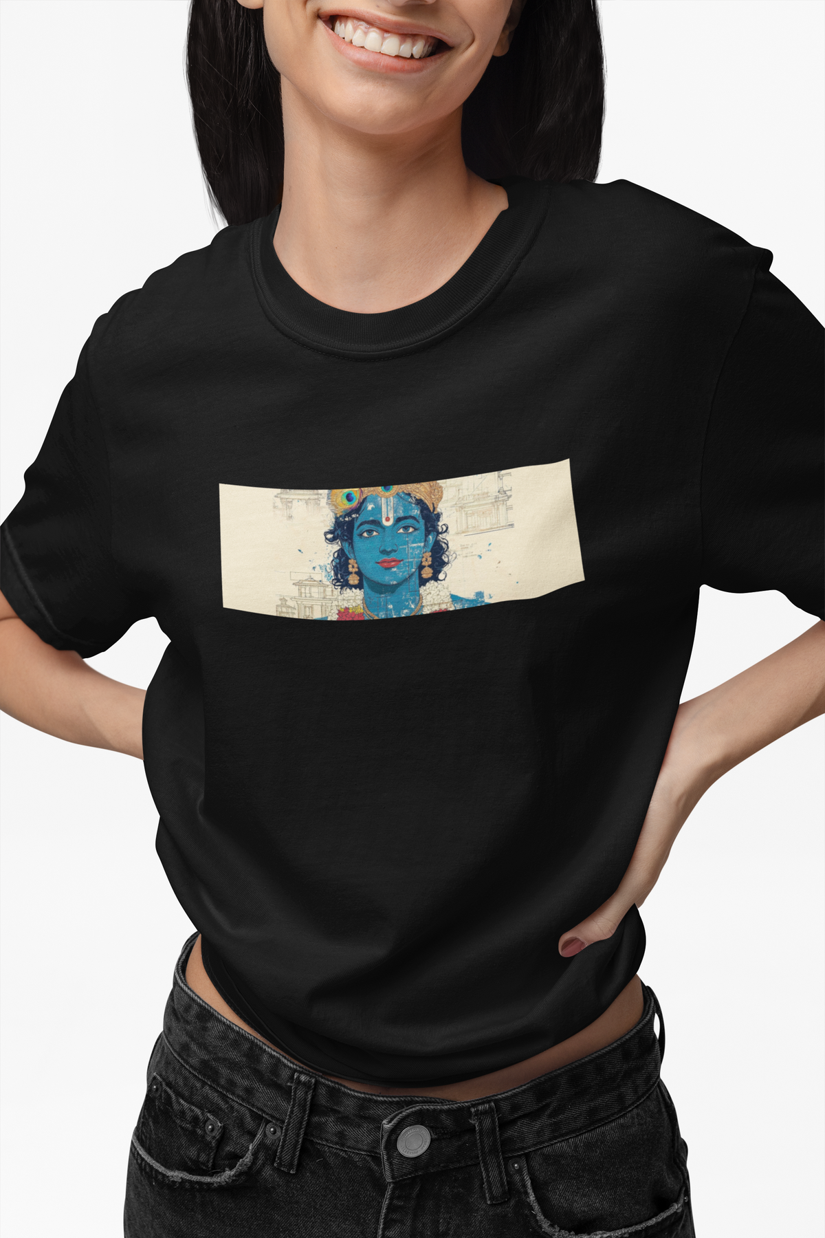 Graphic T-Shirt for Women | Premium Cotton | Krishna Print | Regular Fit