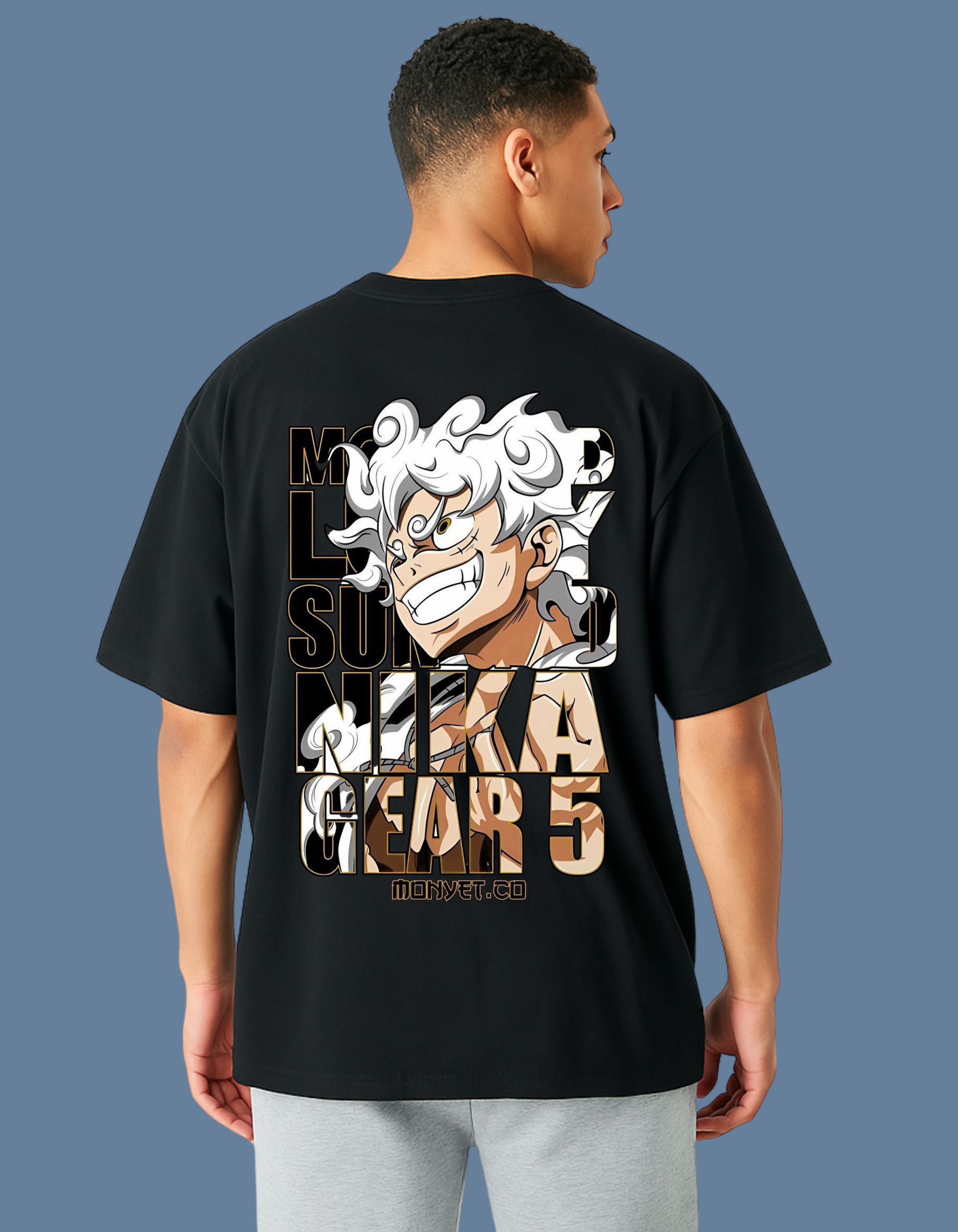 Emonke Oversized Black Graphic T-Shirt for Men – Nika Gear 5 Luffy - Emonke Store