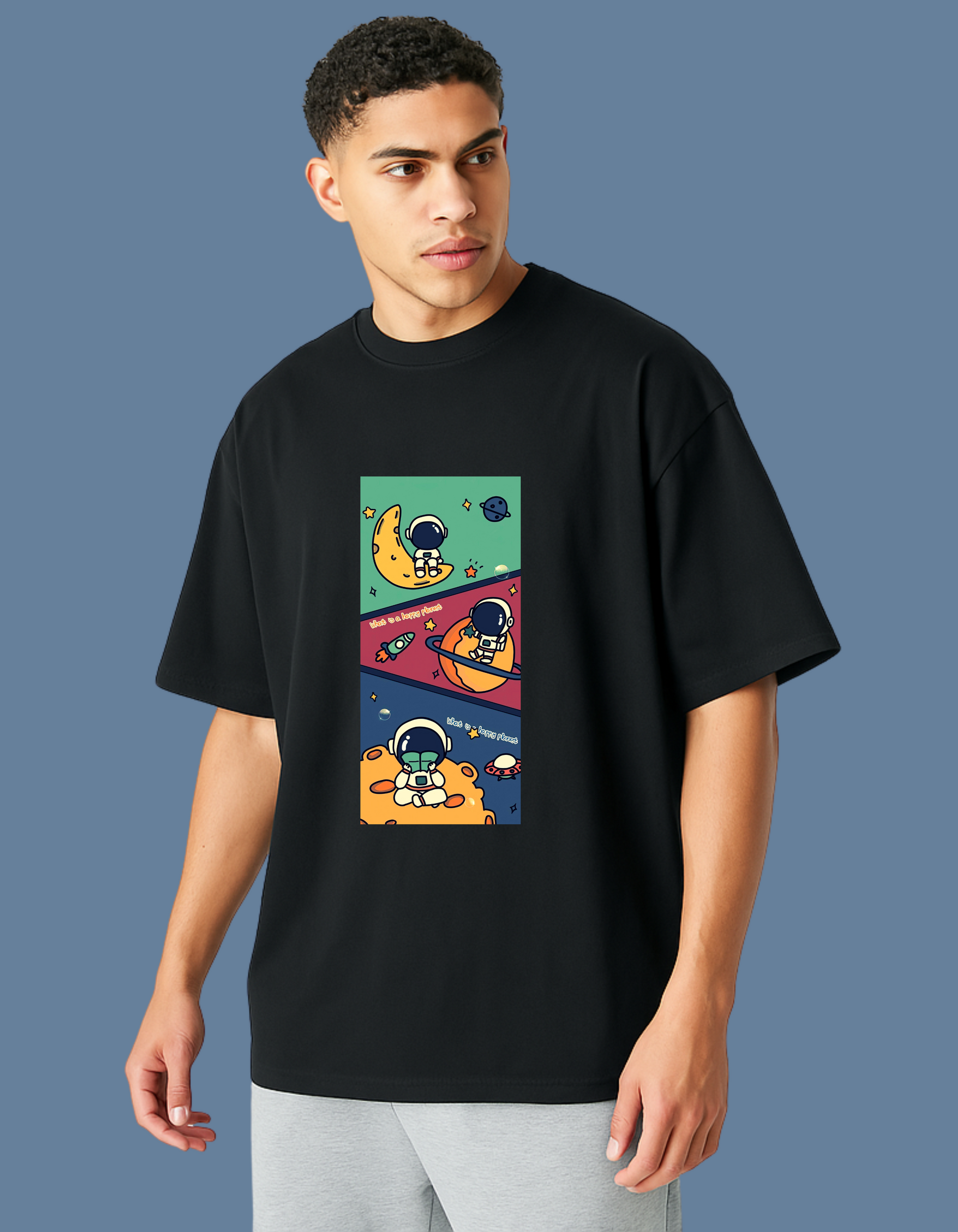 Emonke Oversized Black Graphic T-Shirt for Men – Astro Art - Emonke Store