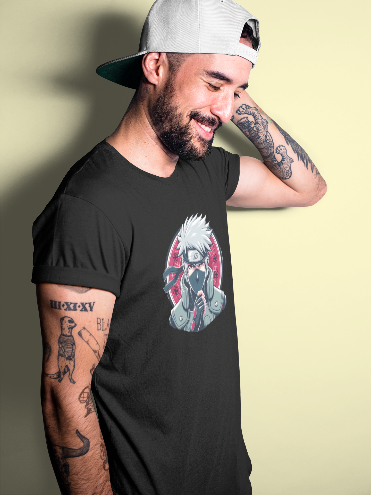 Premium Cotton Black Graphic T-Shirt for Men - Naruto (Kakashi) - Emonke Store
