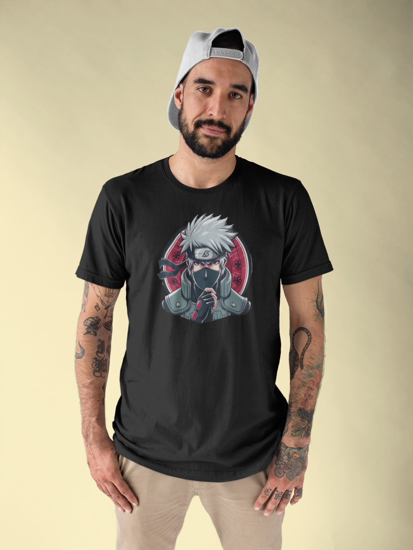 Premium Cotton Black Graphic T-Shirt for Men - Naruto (Kakashi) - Emonke Store