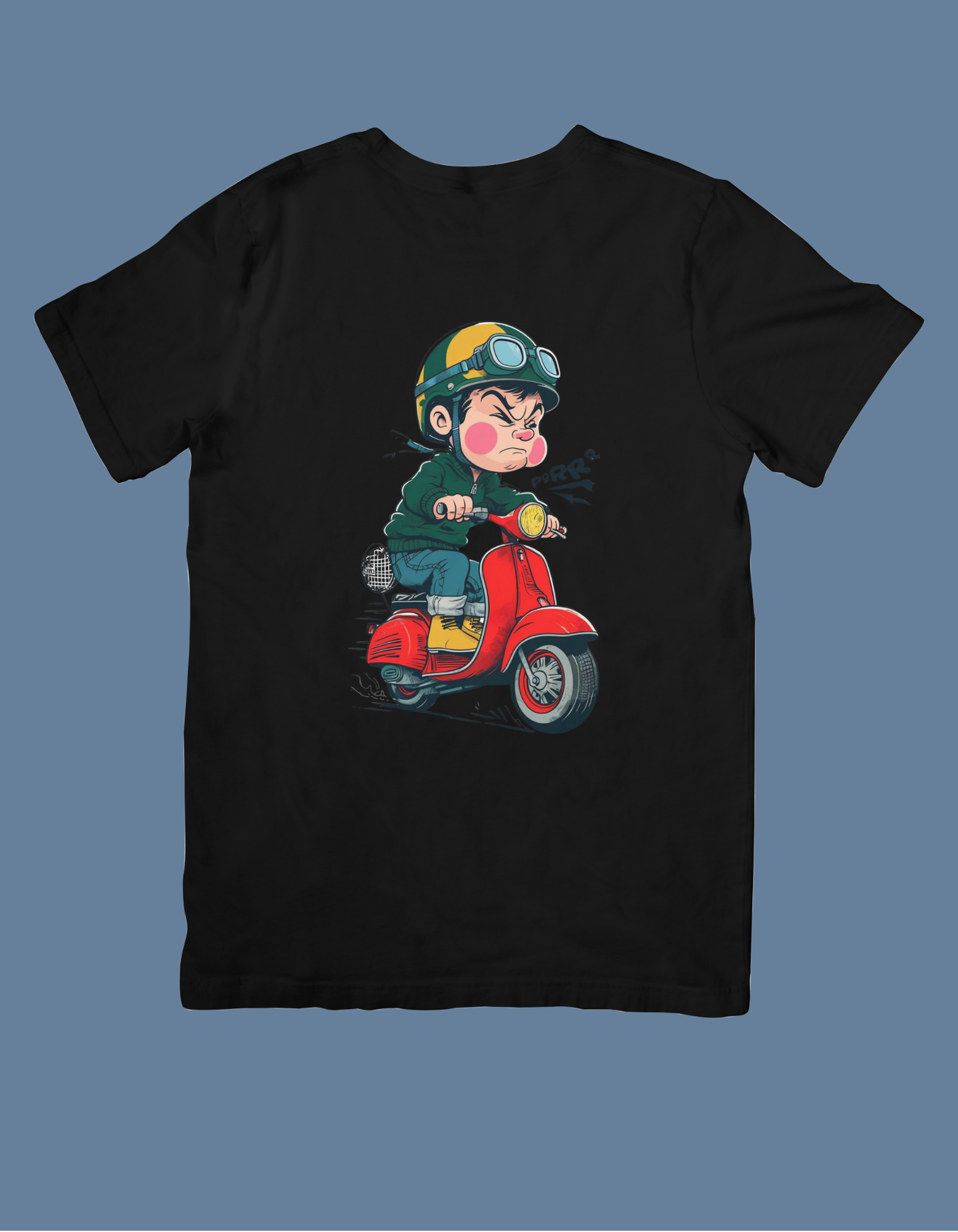 Premium Cotton Black Graphic T-Shirt for Women - Retro Scooter Rider - Emonke Store