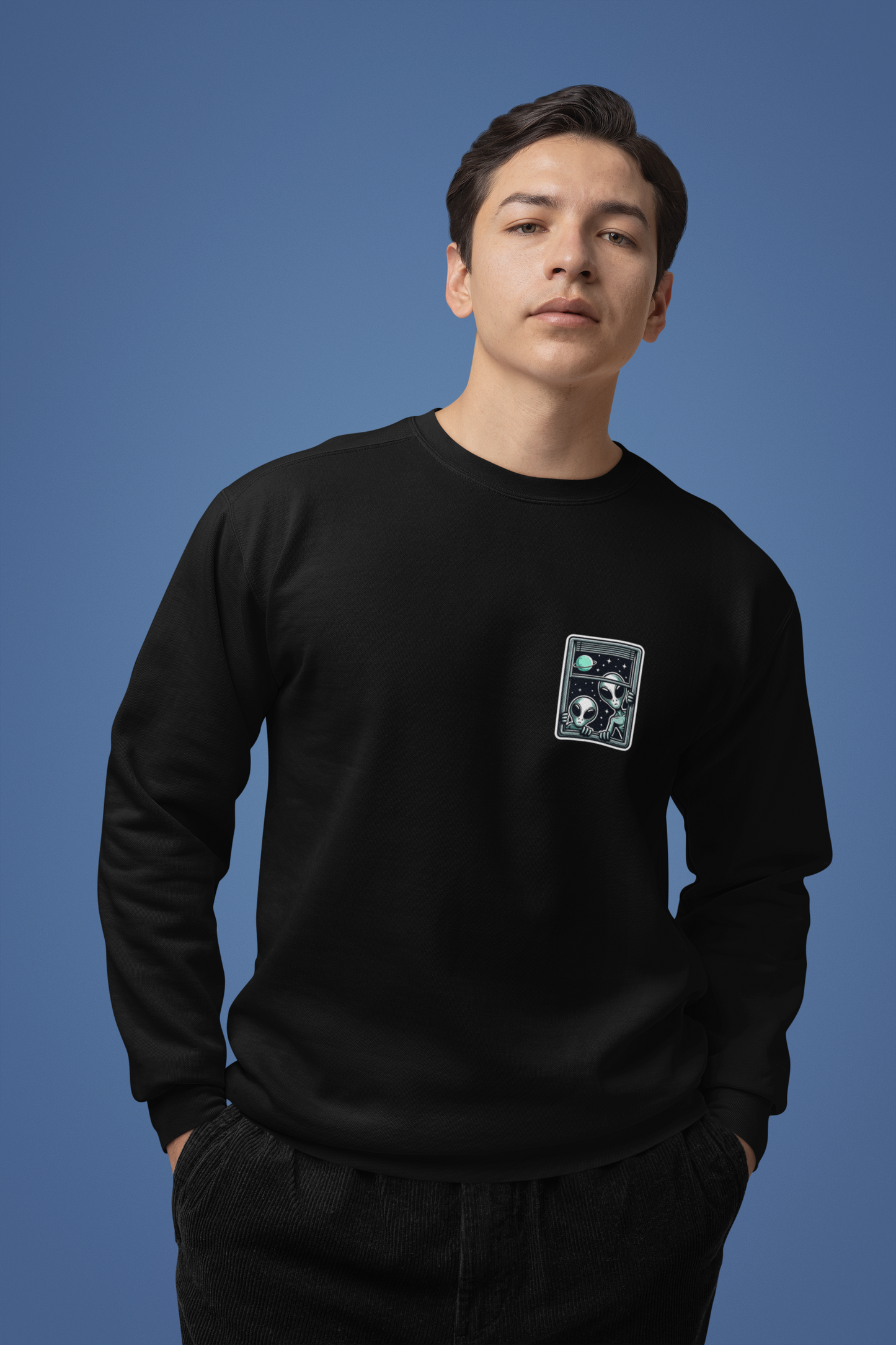 Emonke 350 GSM Oversized Black Graphic Sweatshirt for Men - Alien - Emonke Store