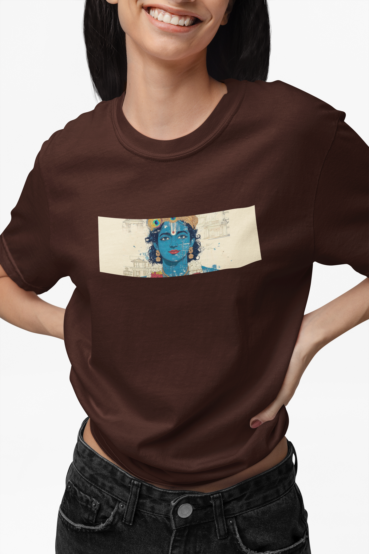 Graphic T-Shirt for Women | Premium Cotton | Krishna Print | Regular Fit