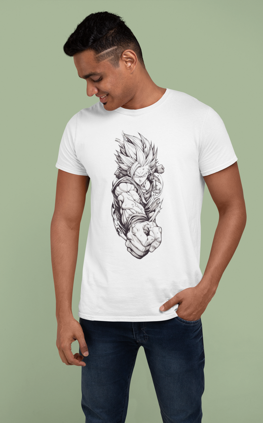 White Graphic T-Shirt for Men | Premium Cotton | DragonBall Z Print | Regular Fit