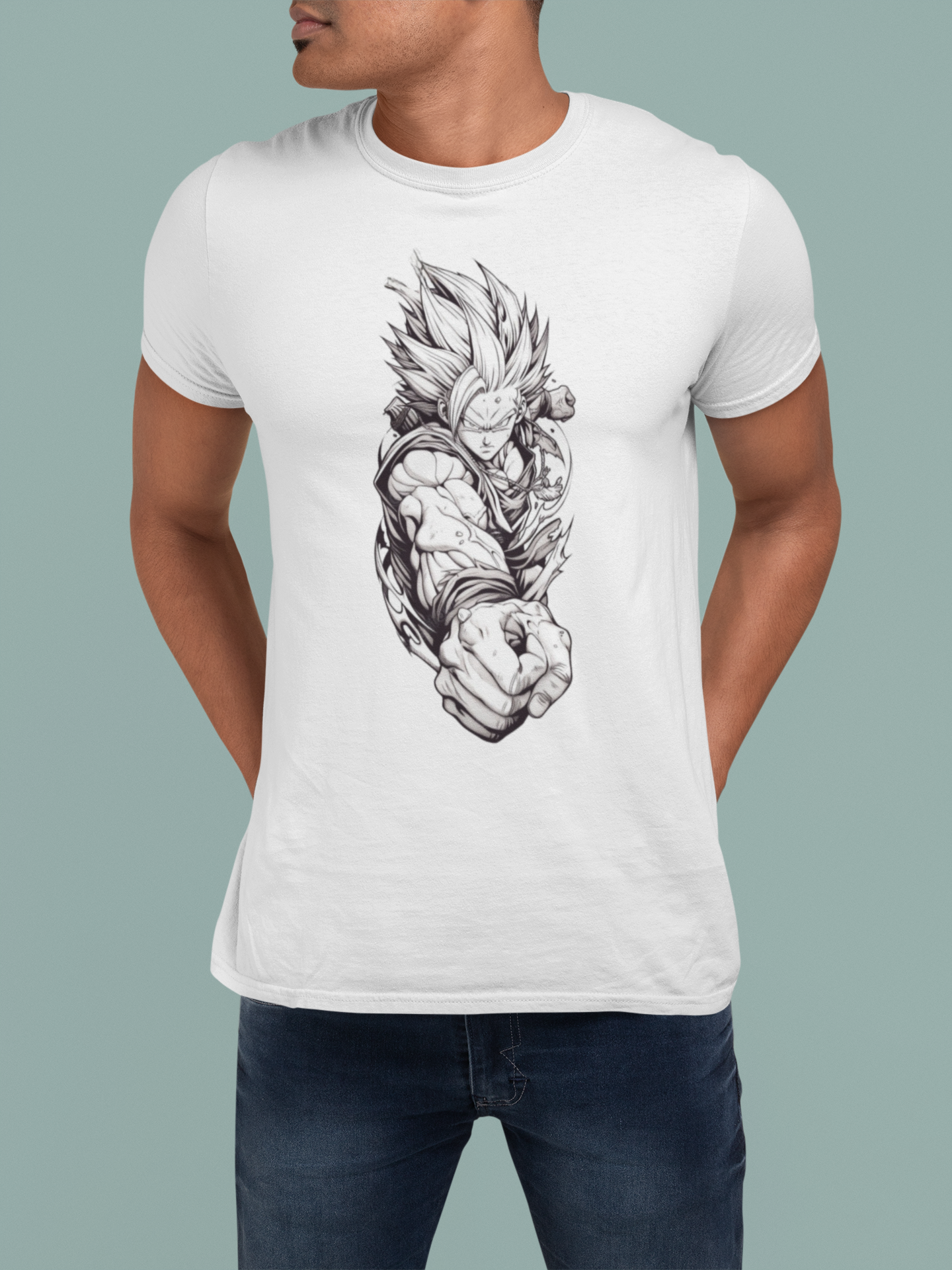 White Graphic T-Shirt for Men | Premium Cotton | DragonBall Z Print | Regular Fit