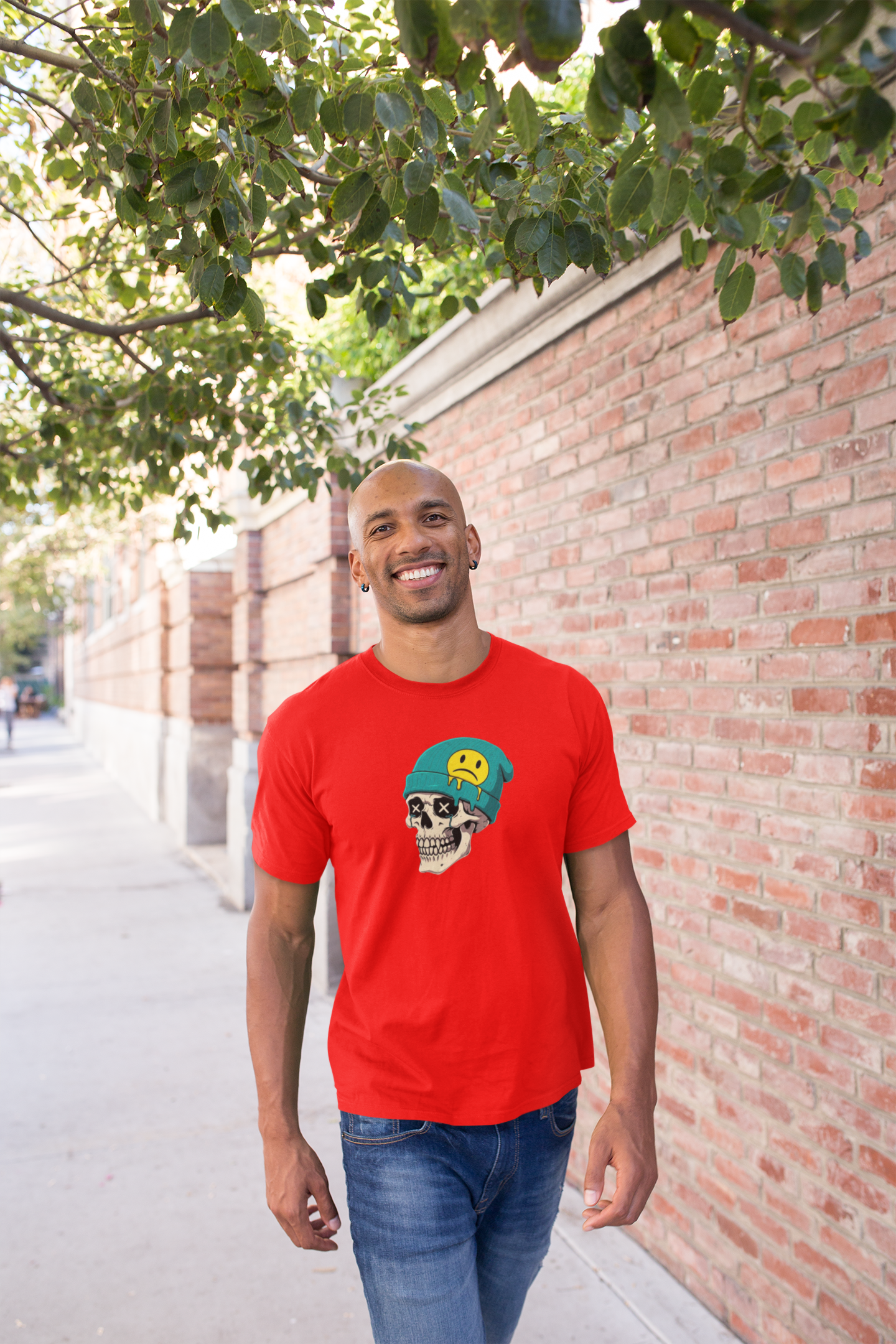 Premium Cotton Red Graphic T-Shirt for Men - Skull
