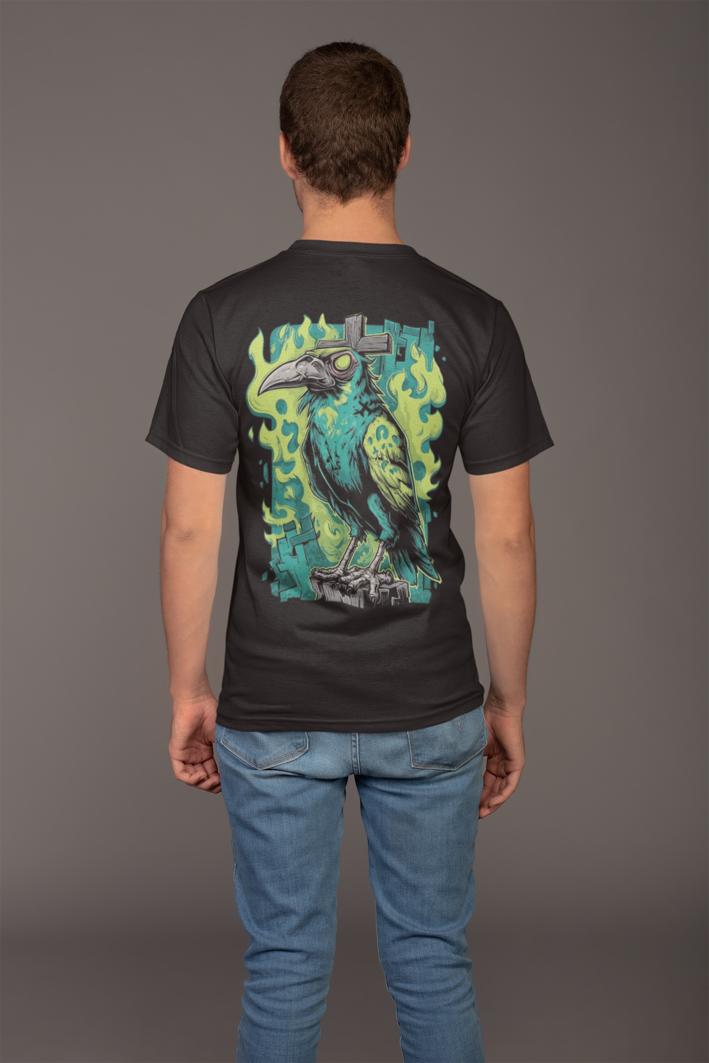 Graphic T-Shirt for Men | Premium Cotton | Gothic Crow Print | Regular Fit | Black, Red, & White