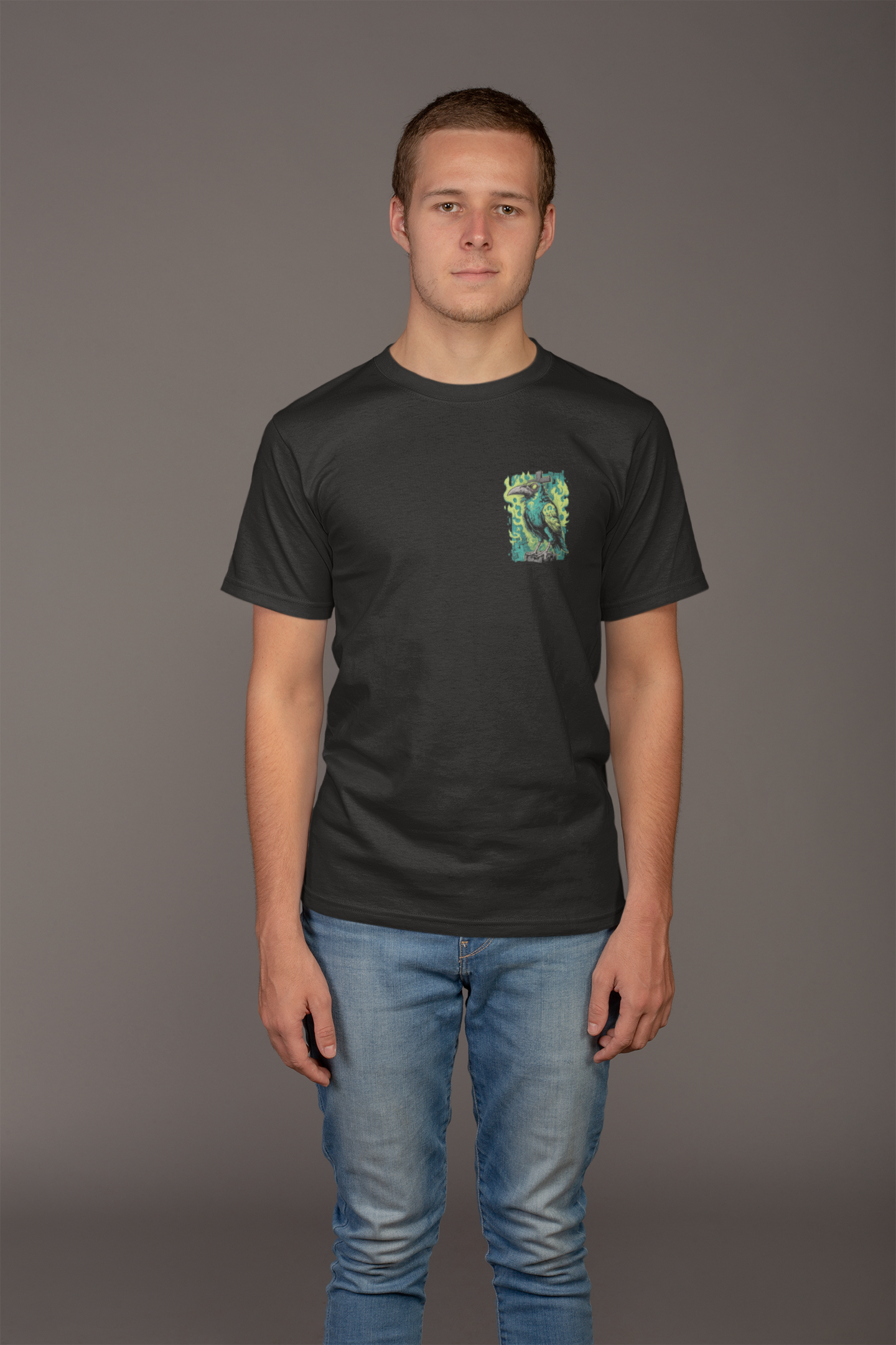 Graphic T-Shirt for Men | Premium Cotton | Gothic Crow Print | Regular Fit | Black, Red, & White