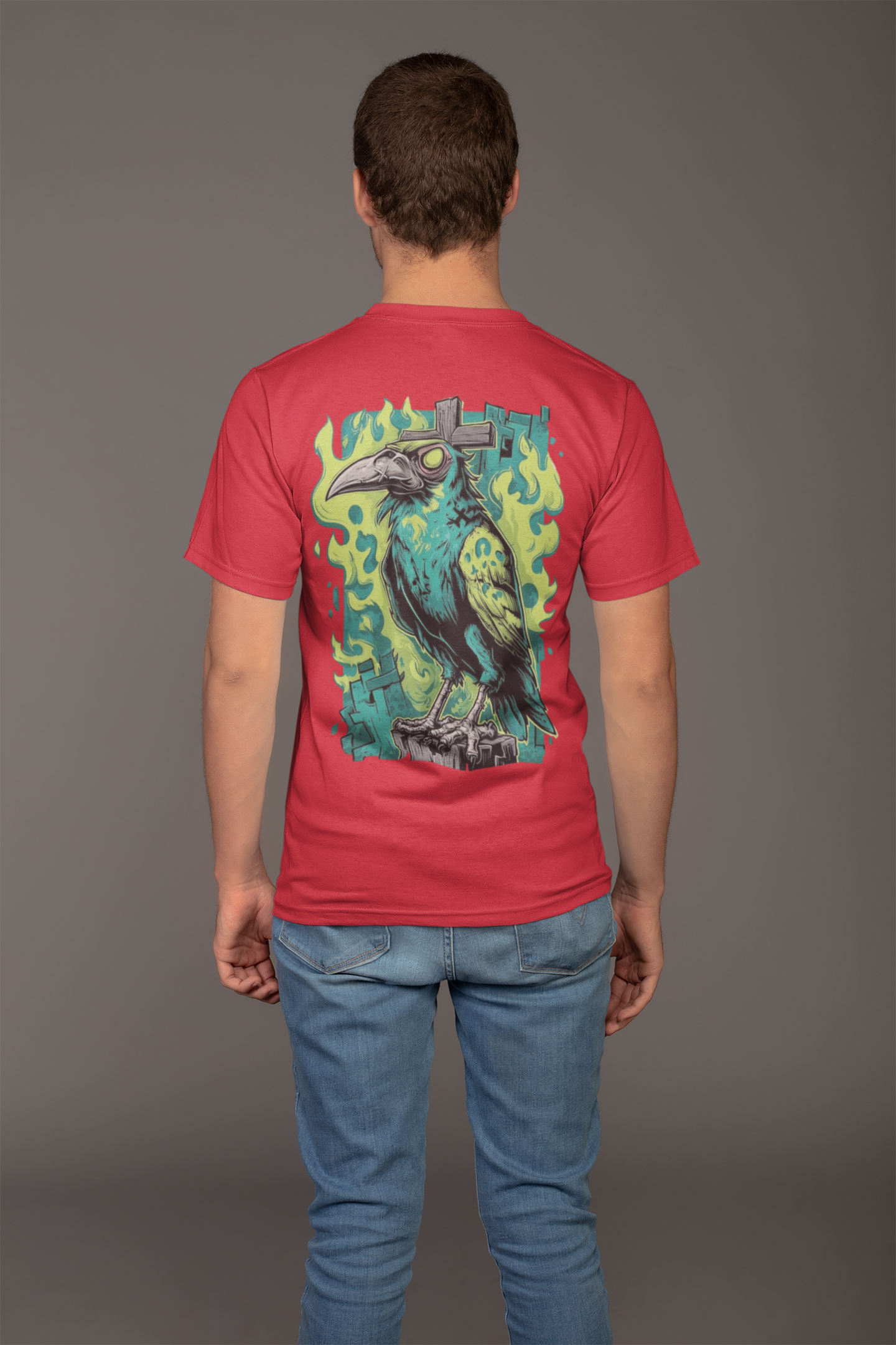 Graphic T-Shirt for Men | Premium Cotton | Gothic Crow Print | Regular Fit | Black, Red, & White