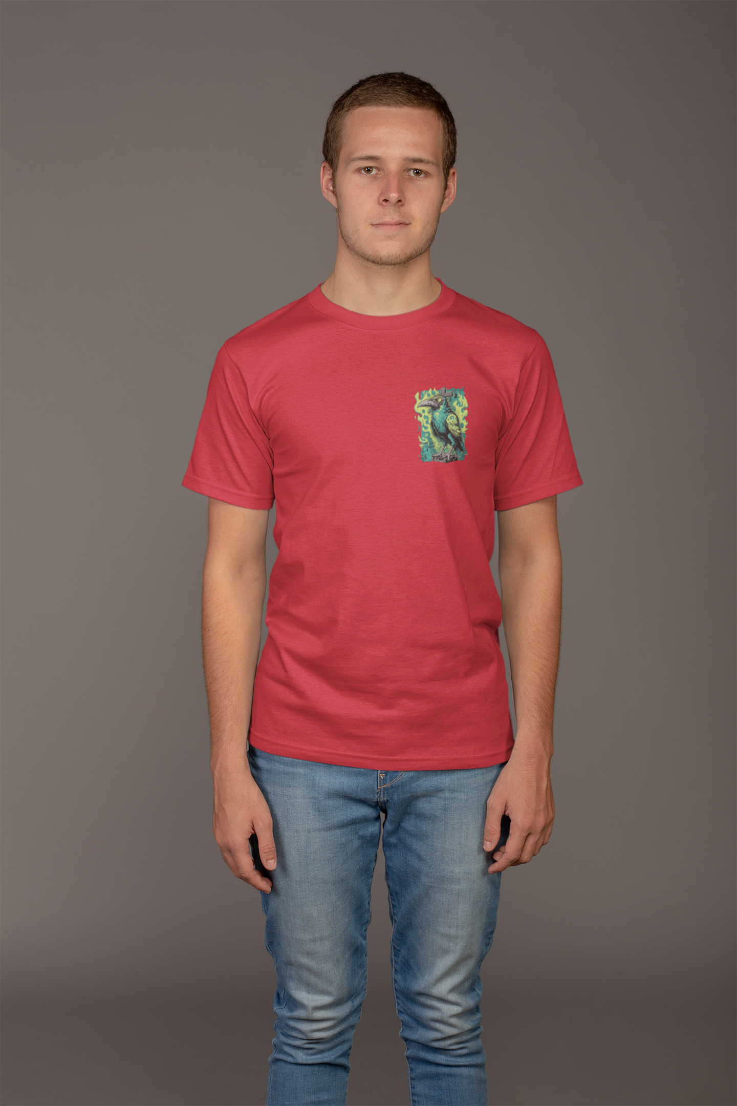Graphic T-Shirt for Men | Premium Cotton | Gothic Crow Print | Regular Fit | Black, Red, & White