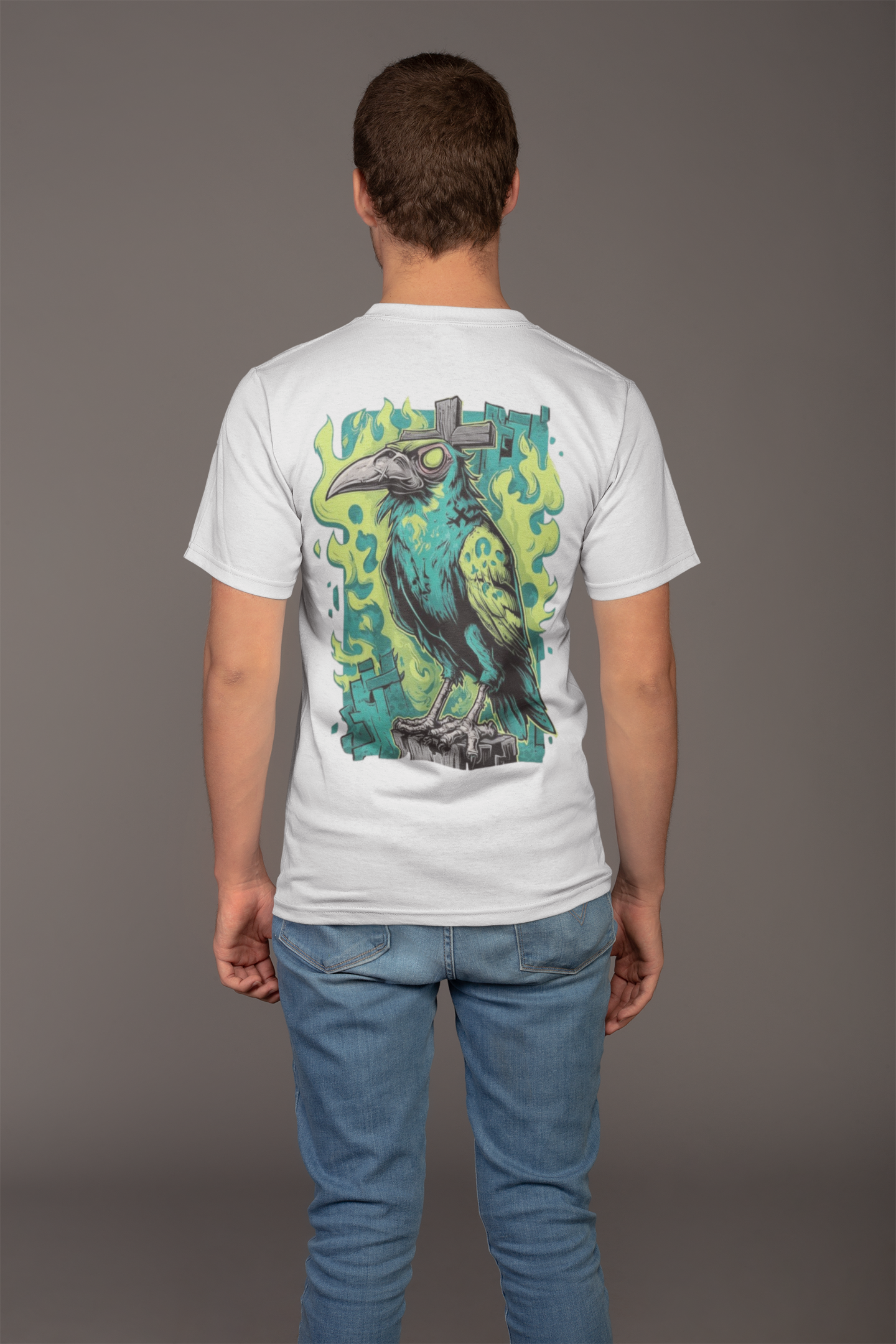Graphic T-Shirt for Men | Premium Cotton | Gothic Crow Print | Regular Fit | Black, Red, & White