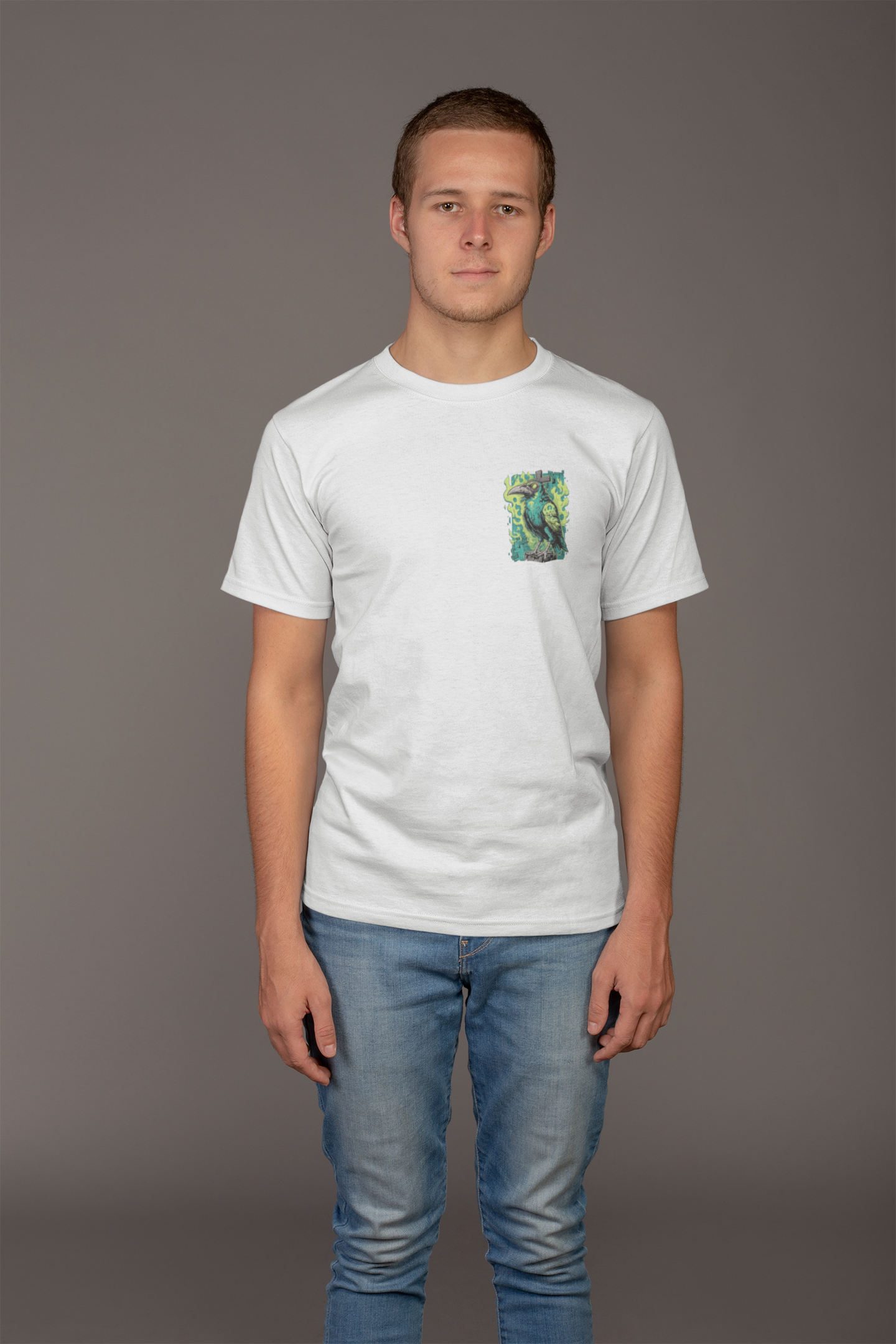 Graphic T-Shirt for Men | Premium Cotton | Gothic Crow Print | Regular Fit | Black, Red, & White