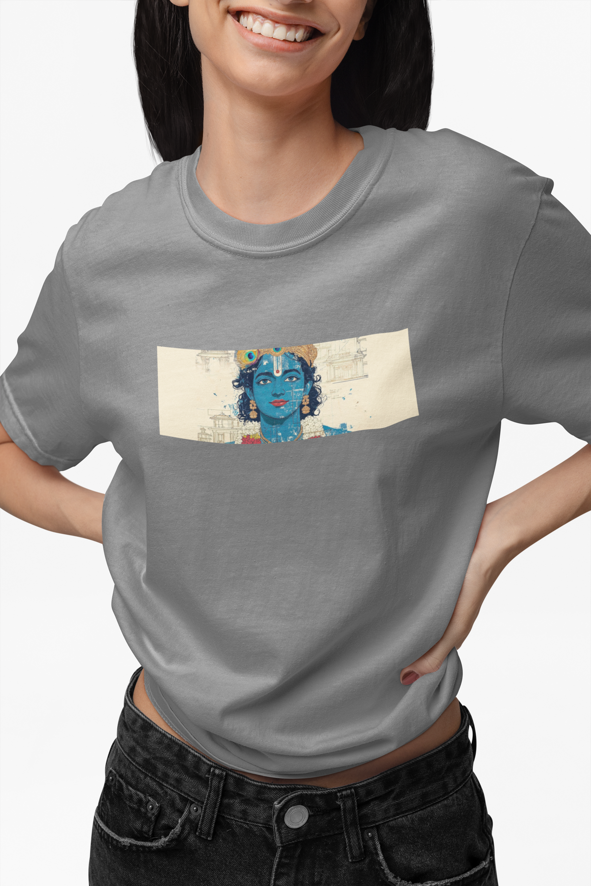 Graphic T-Shirt for Women | Premium Cotton | Krishna Print | Regular Fit