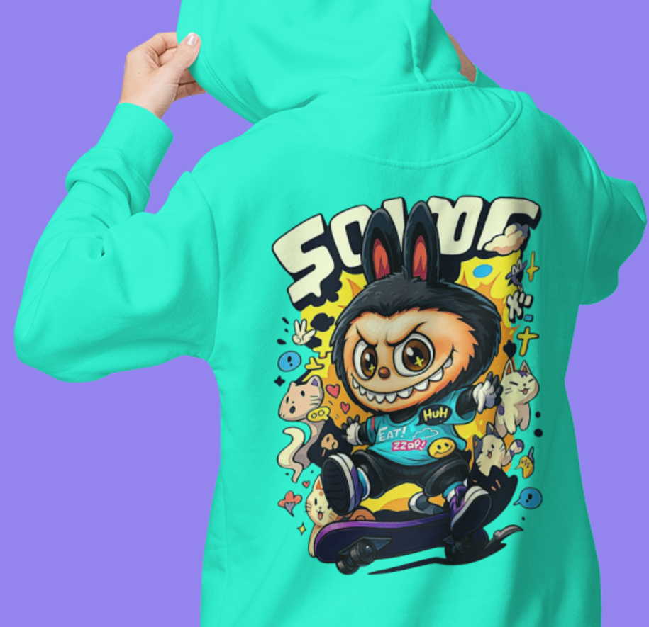 Emonke 350 GSM Aquamarine Oversized Hoodies for Women - Labubu