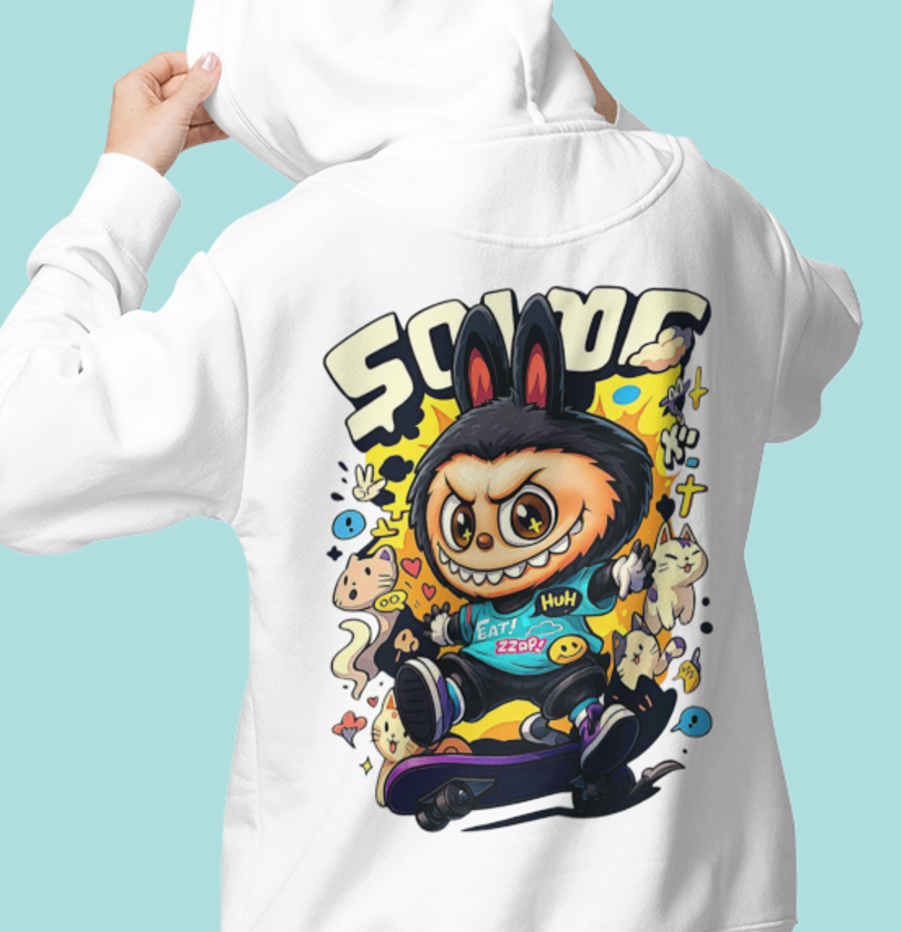 Emonke 350 GSM White Oversized Hoodies for Women - Labubu