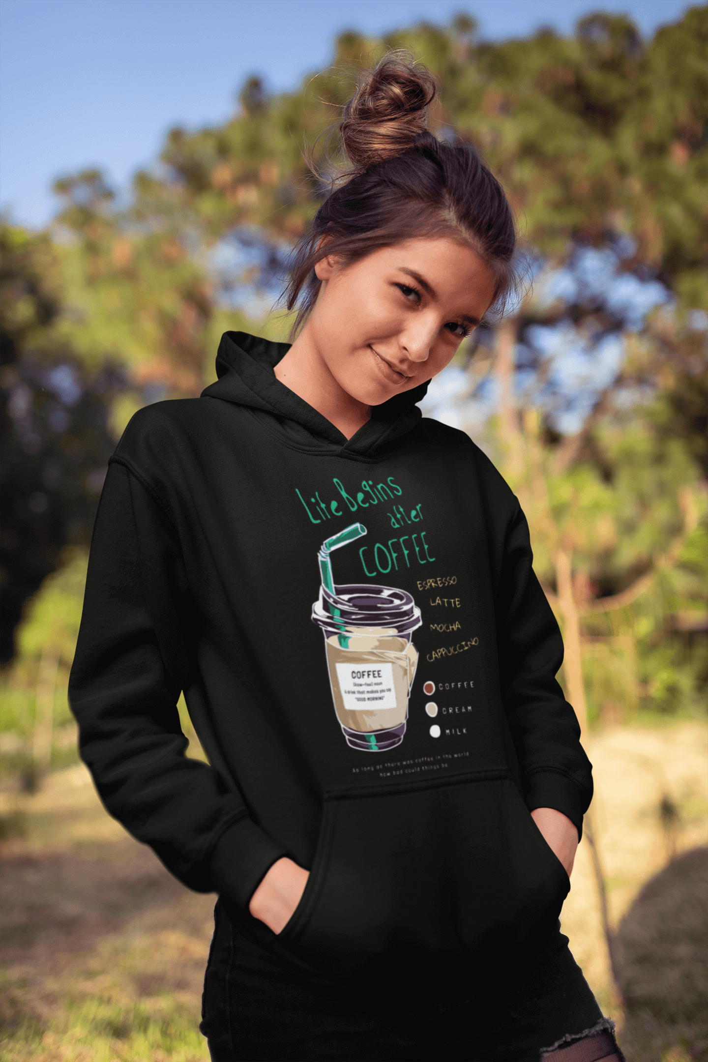 Emonke 350 GSM Black Oversized Hoodies for Women - Love for Coffee - Emonke Store