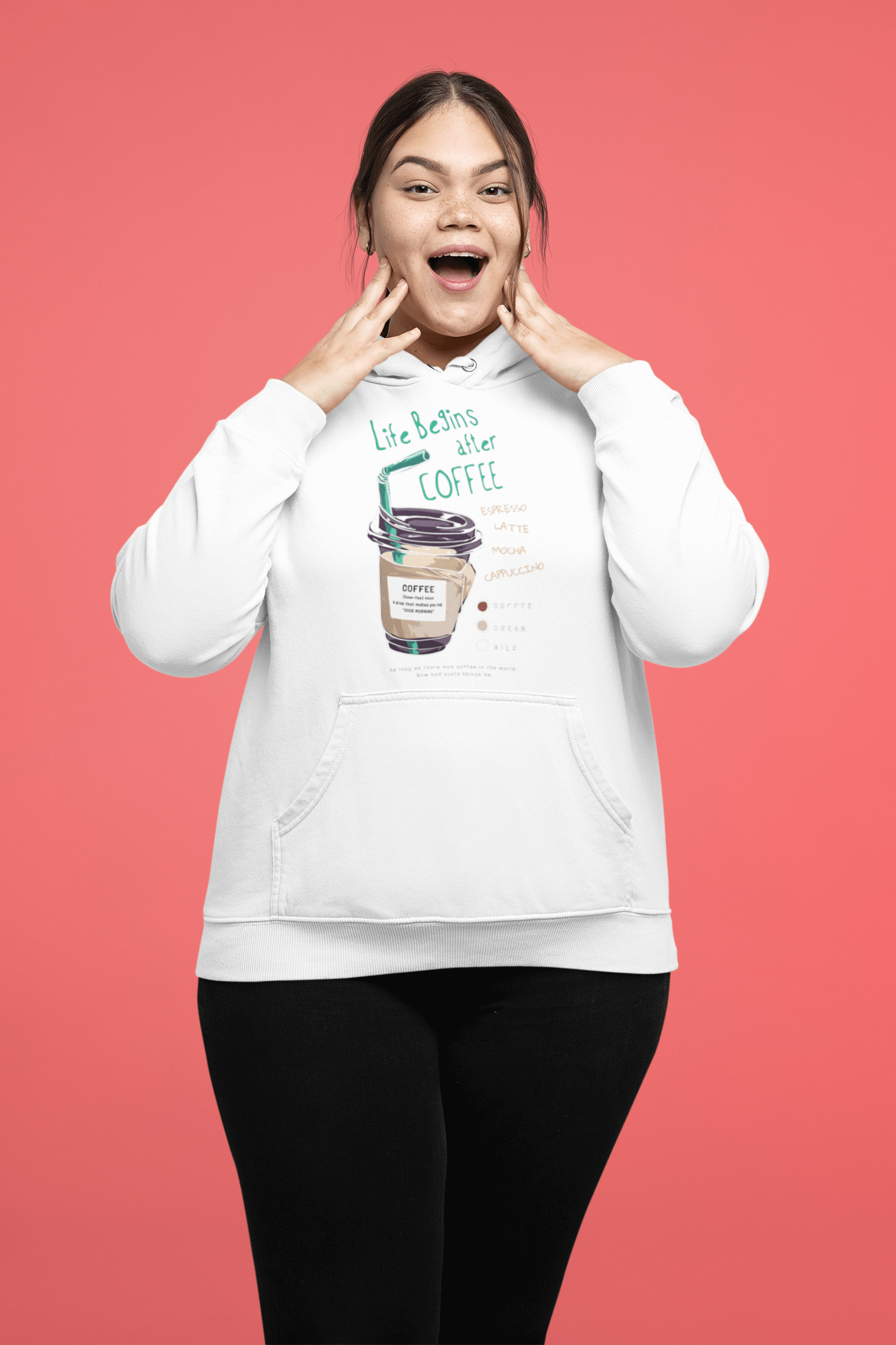Emonke 350 GSM White Oversized Hoodies for Women - Love for Coffee - Emonke Store