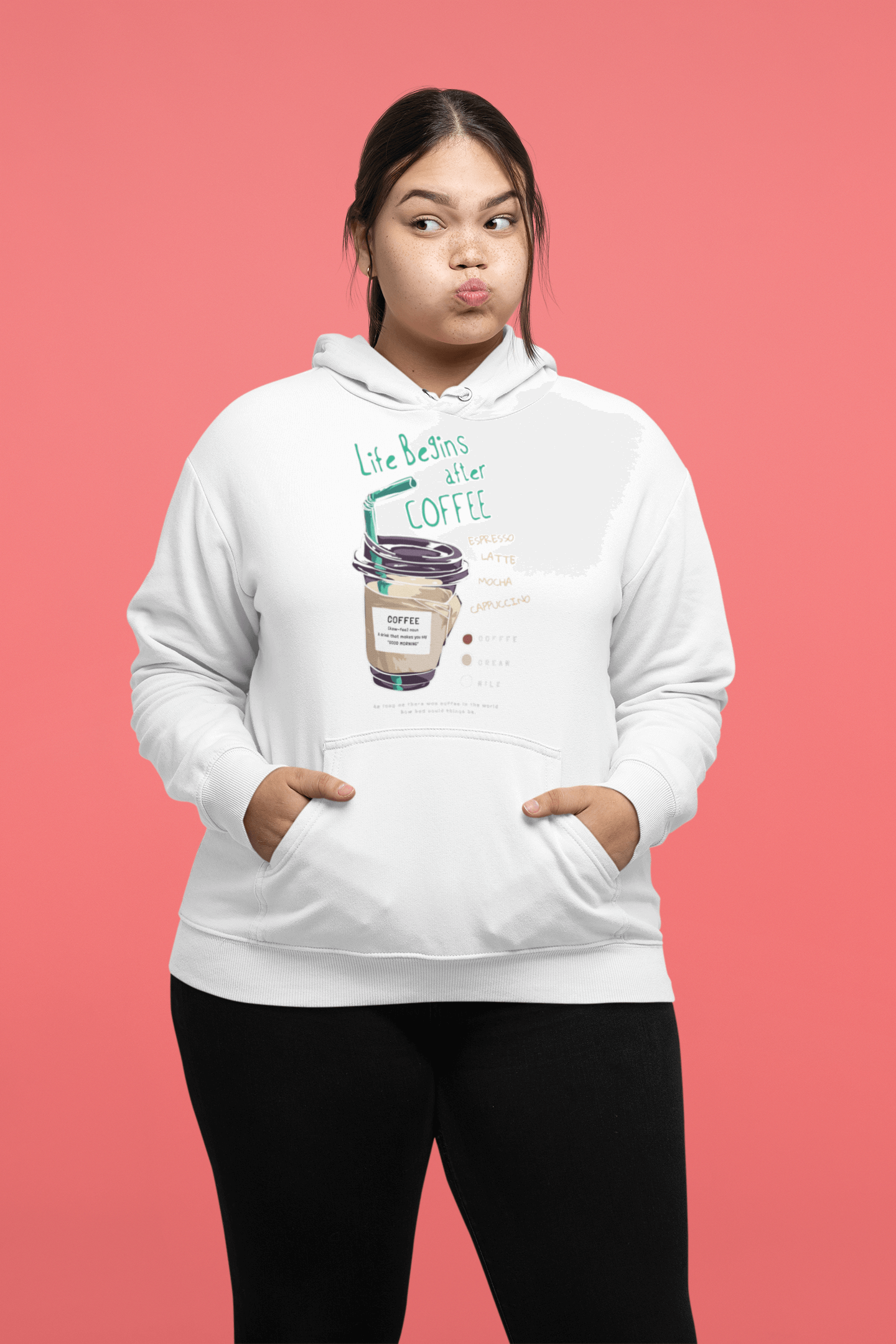 Emonke 350 GSM White Oversized Hoodies for Women - Love for Coffee - Emonke Store