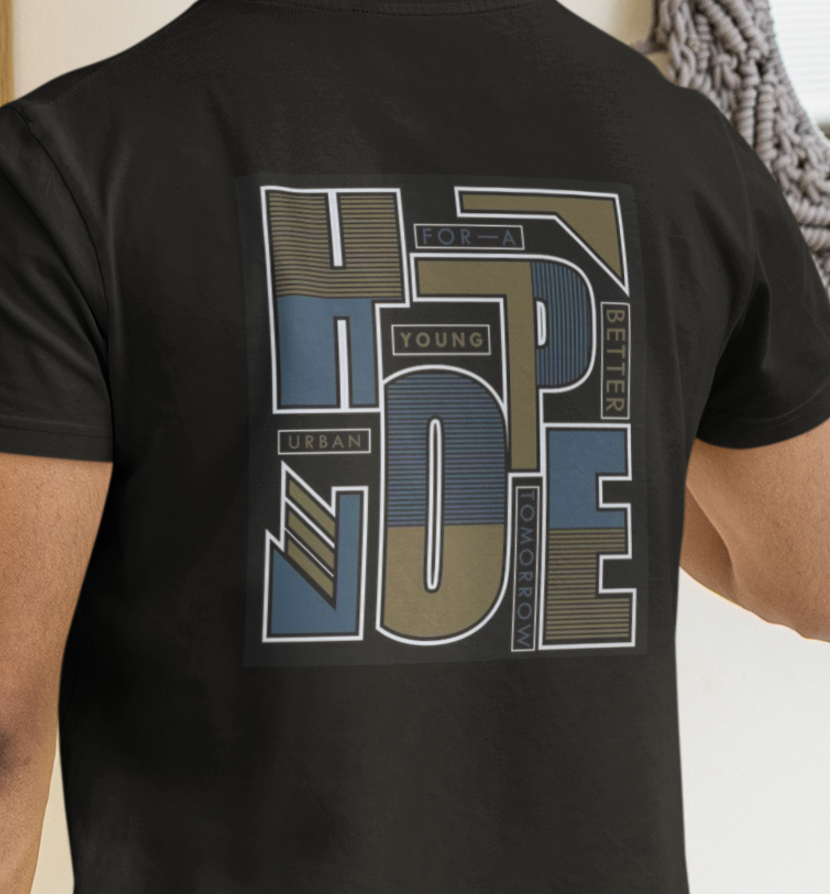 Premium Cotton Black Graphic T-Shirt - Hope (Both side) - Emonke Store