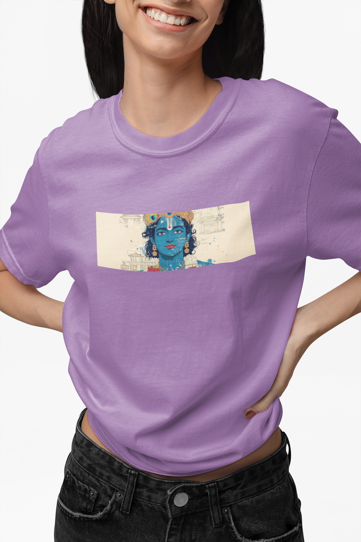 Graphic T-Shirt for Women | Premium Cotton | Krishna Print | Regular Fit