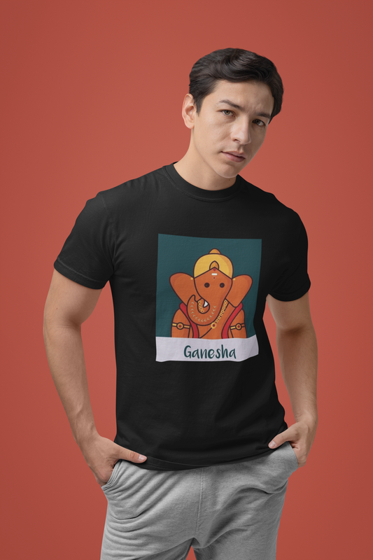 Premium Cotton Black Graphic T-Shirt - Ganesha