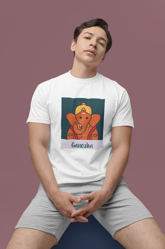 Premium Cotton White Graphic T-Shirt - Ganesha