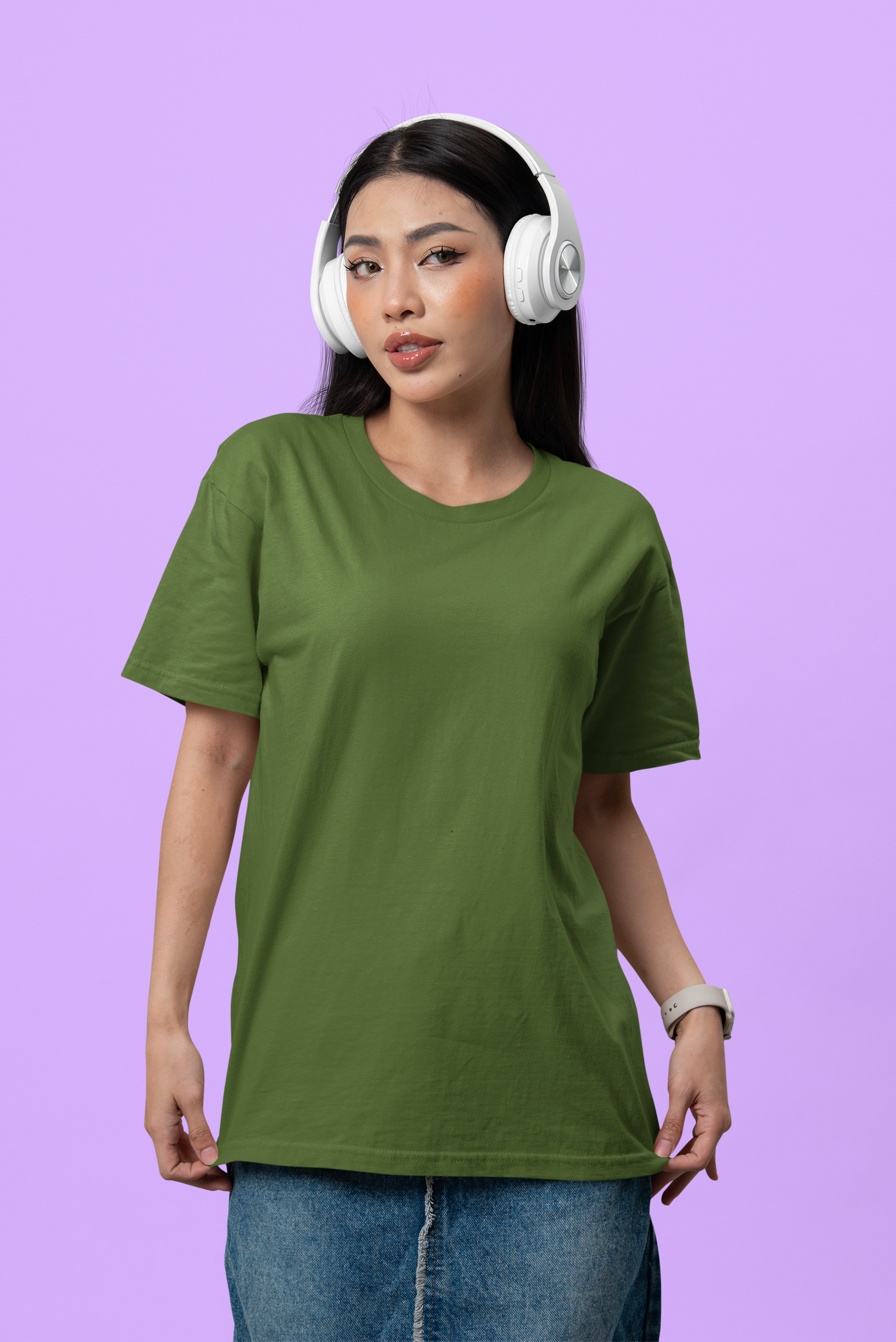 Premium Cotton Oliver Green T-Shirt | Women - Emonke Store