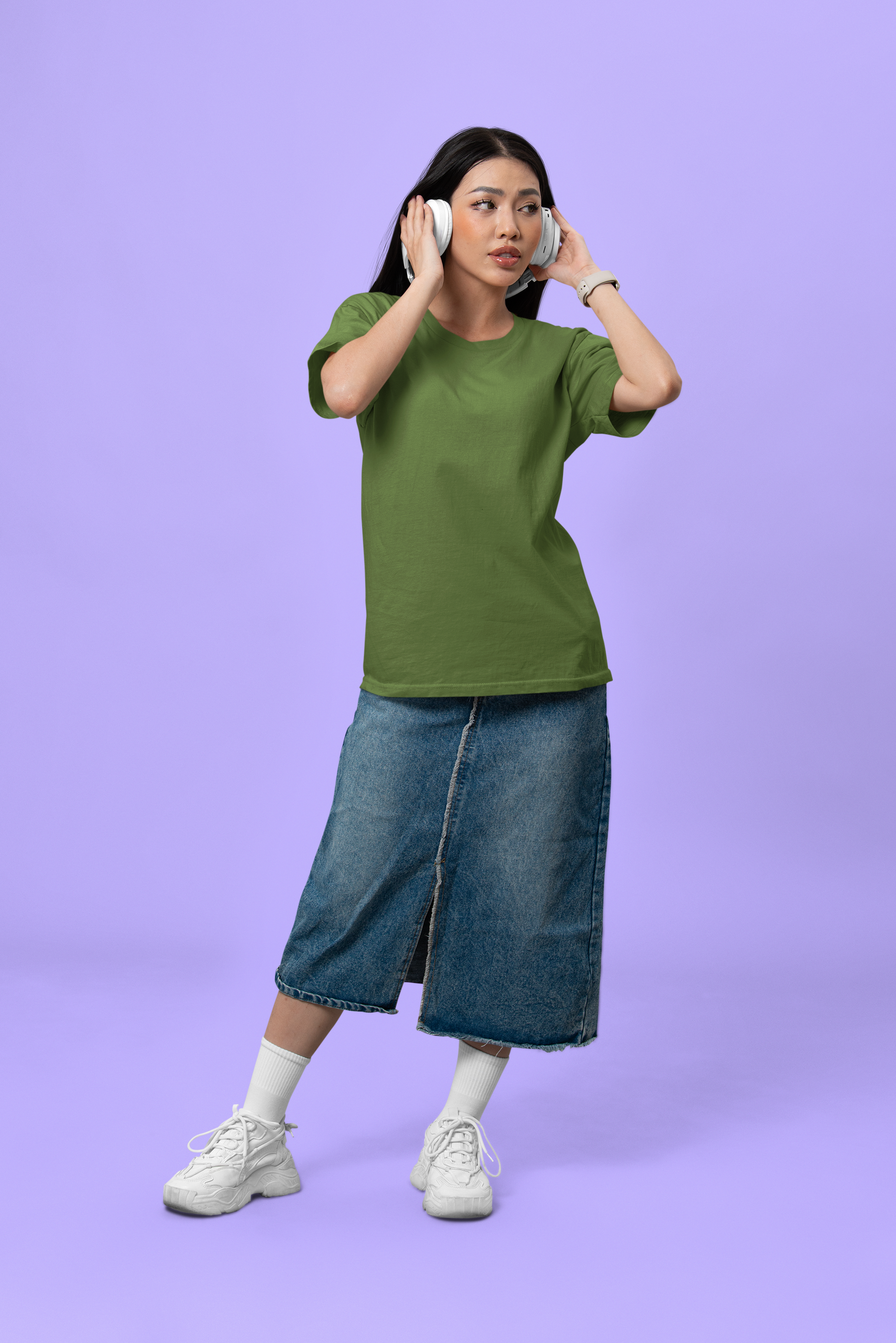 Premium Cotton Oliver Green T-Shirt | Women - Emonke Store