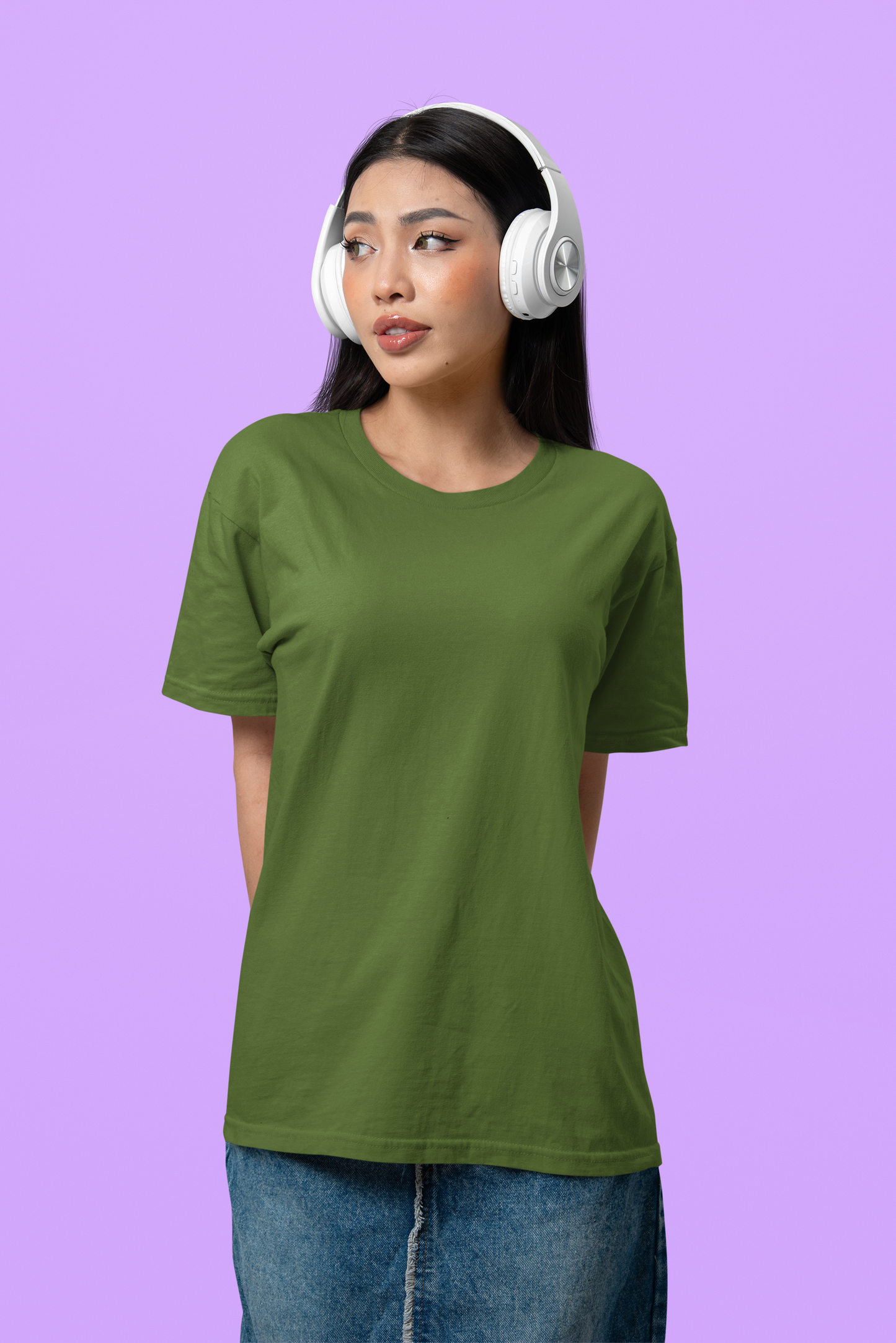 Premium Cotton Oliver Green T-Shirt | Women - Emonke Store