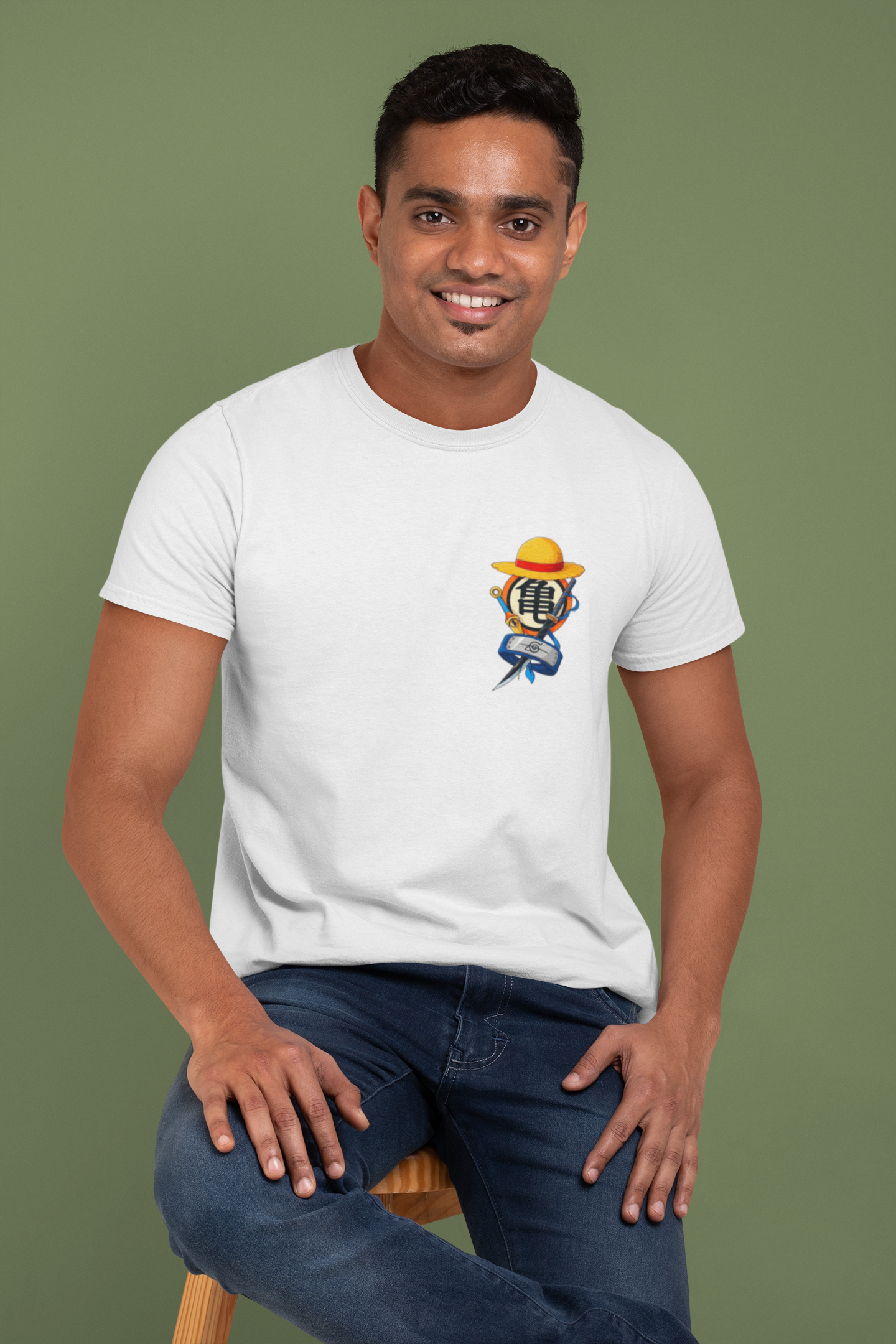 White Graphic T-Shirt for Men | Premium Cotton | One Piece Print | Regular Fit