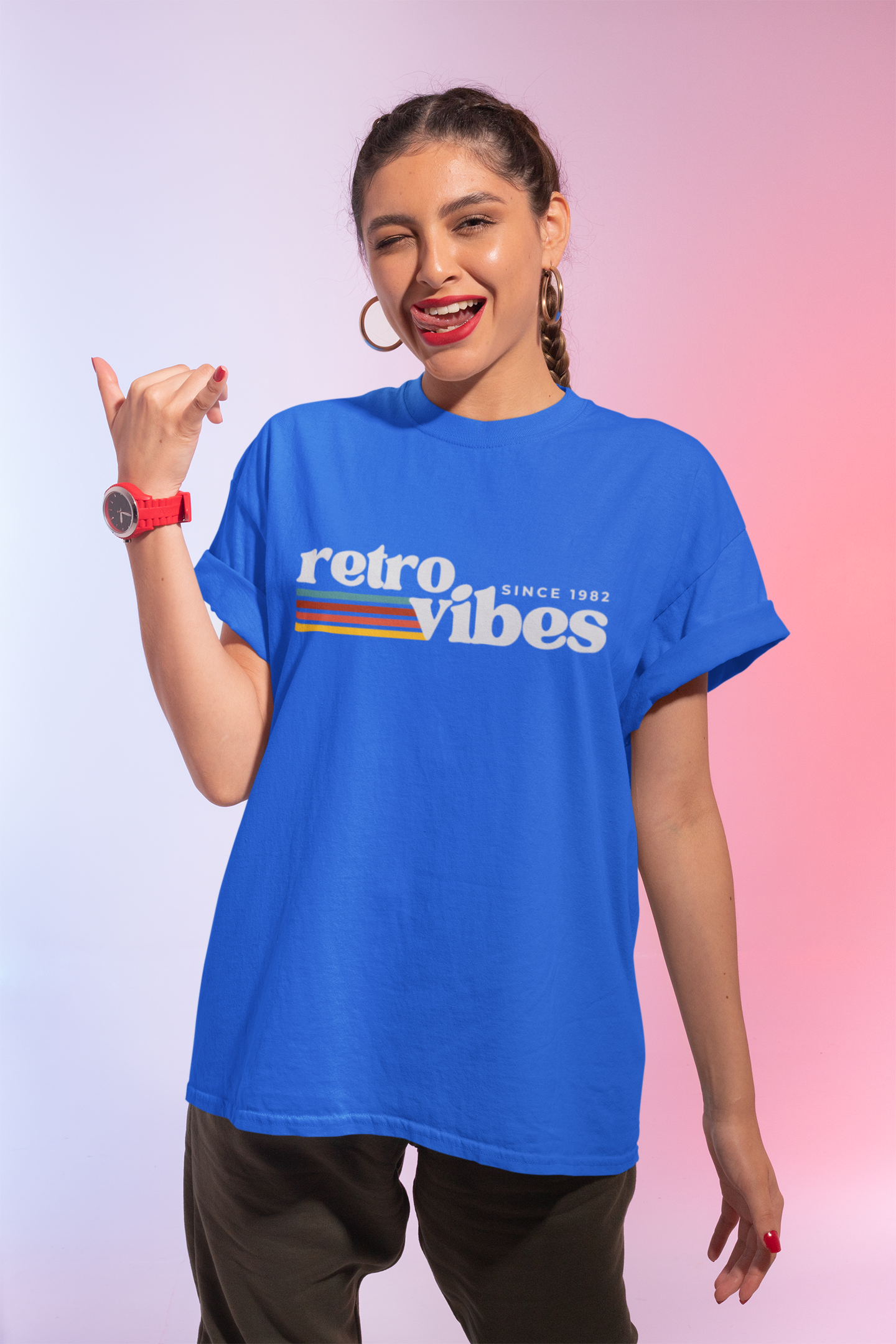 Premium Oversize Cotton Blue Graphic T-Shirt for Women - Retro (Copy) - Emonke Store