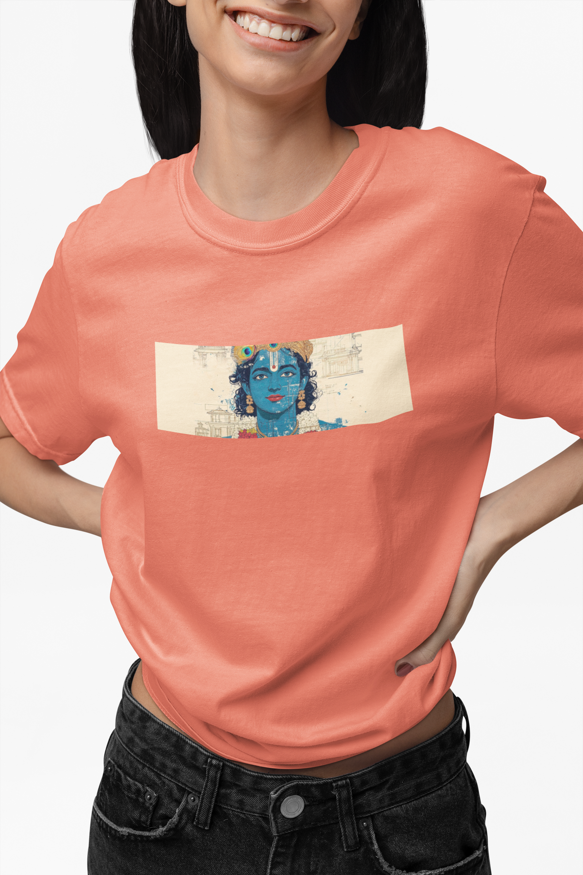 Graphic T-Shirt for Women | Premium Cotton | Krishna Print | Regular Fit