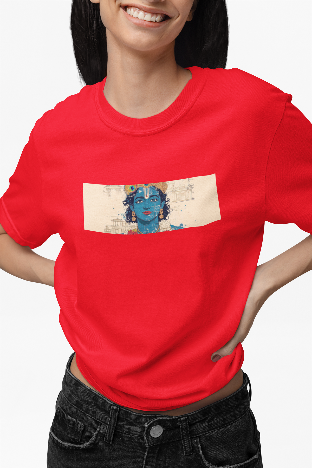 Graphic T-Shirt for Women | Premium Cotton | Krishna Print | Regular Fit