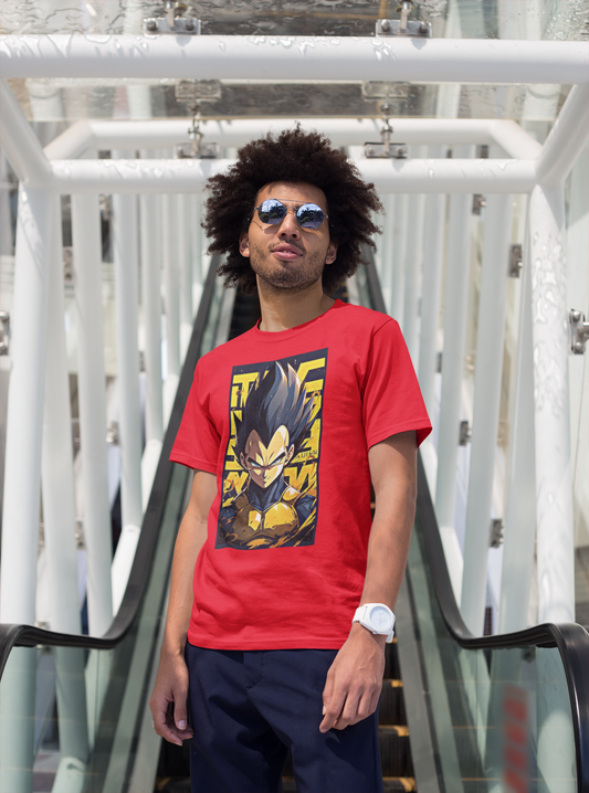 Premium Cotton Red Graphic T-Shirt for Men - DBZ Vegeta