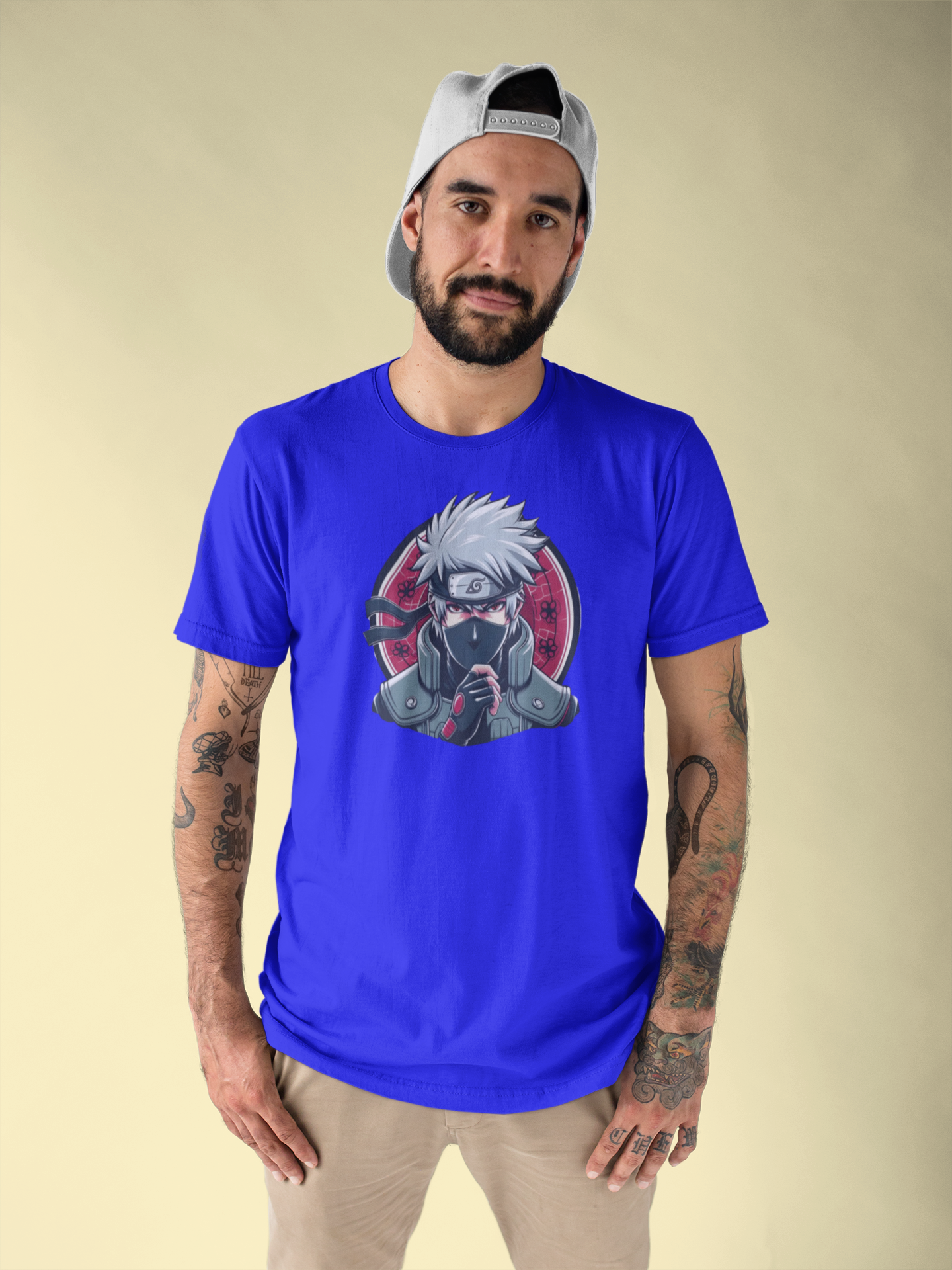 Premium Cotton Blue Graphic T-Shirt for Men - Naruto (Kakashi) - Emonke Store