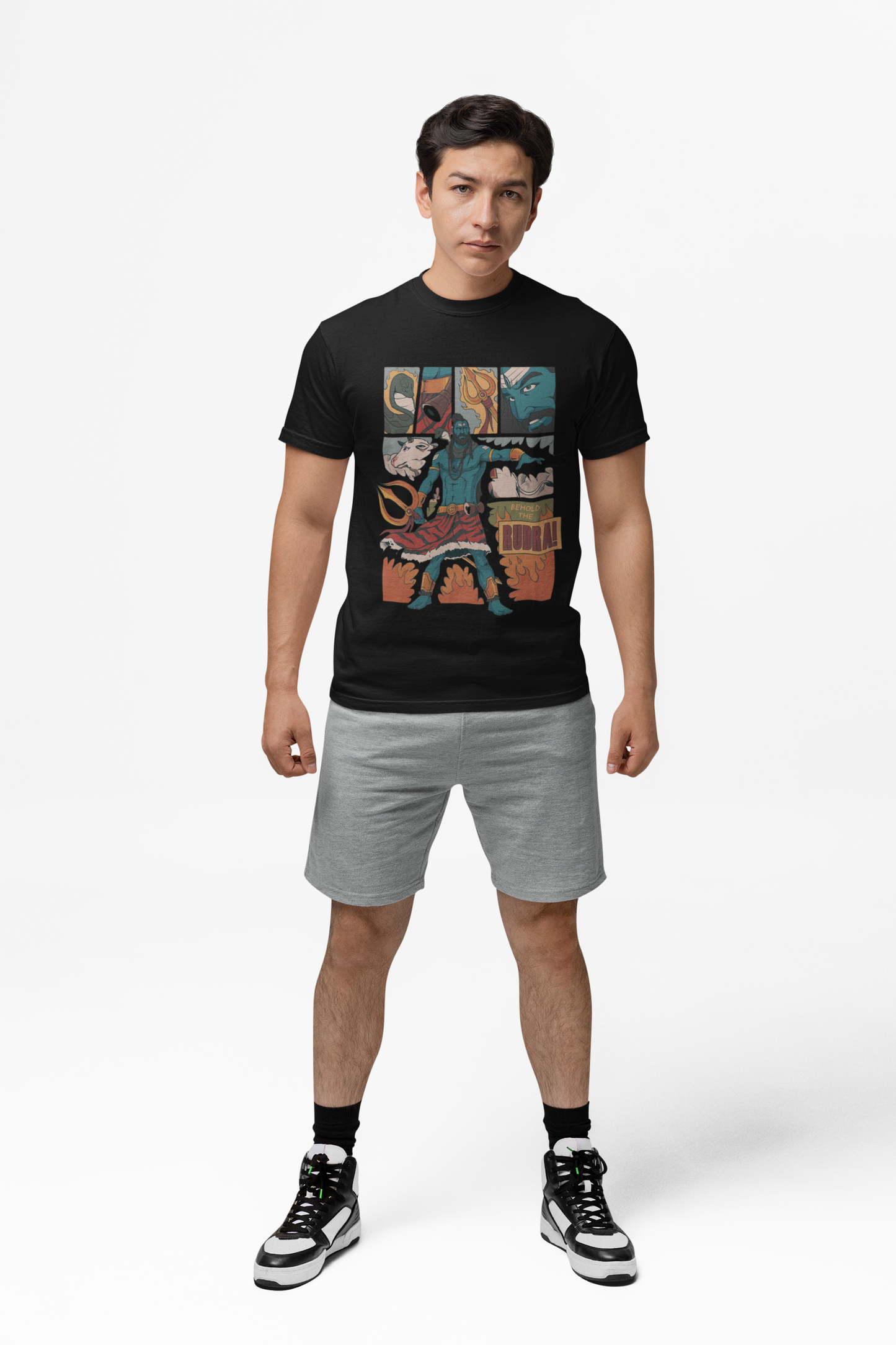Graphic T-Shirt for Men | Premium Cotton | Rudra Print | Regular Fit | Black, White Pearl blue