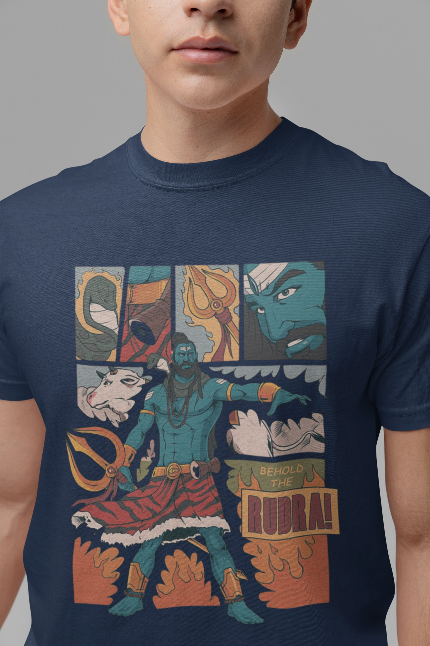 Graphic T-Shirt for Men | Premium Cotton | Rudra Print | Regular Fit | Black, White Pearl blue