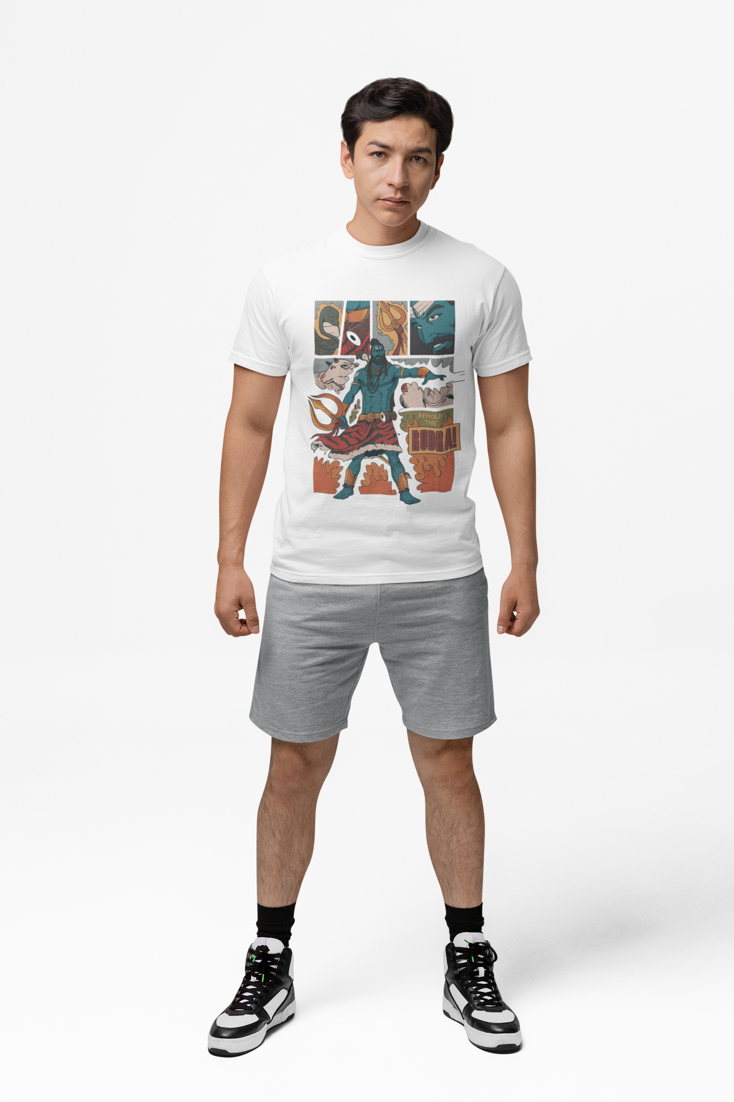 Graphic T-Shirt for Men | Premium Cotton | Rudra Print | Regular Fit | Black, White Pearl blue