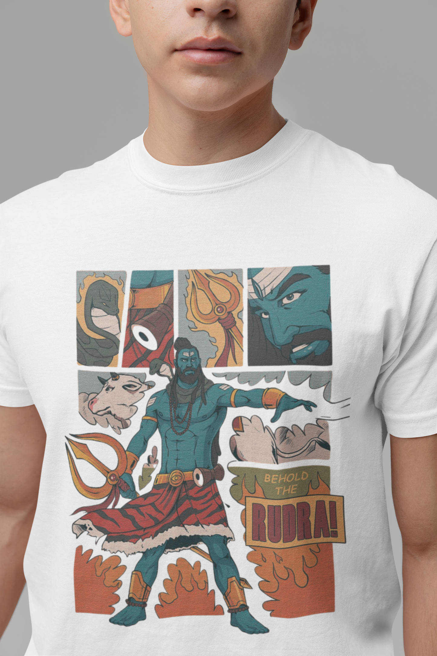 Graphic T-Shirt for Men | Premium Cotton | Rudra Print | Regular Fit | Black, White Pearl blue