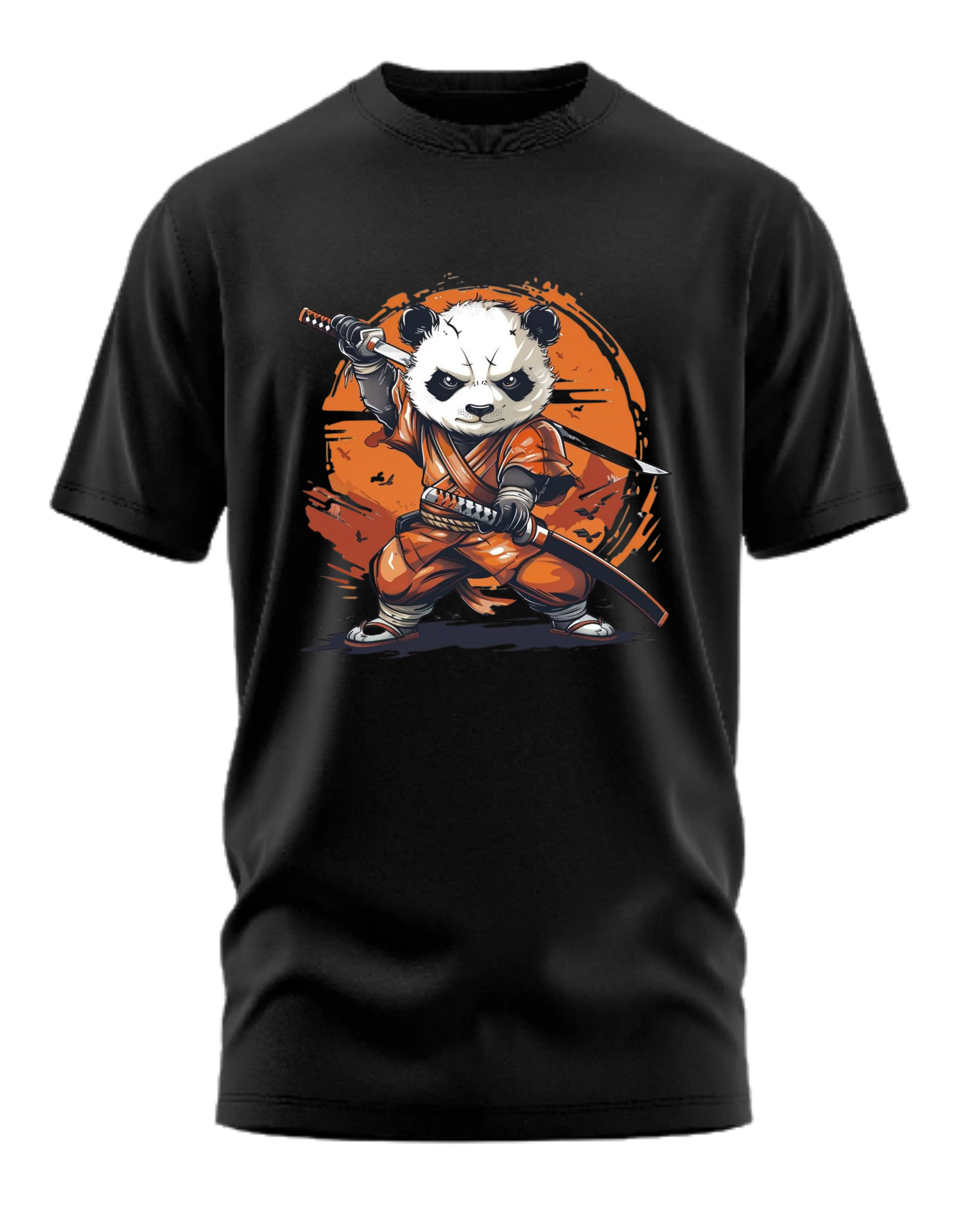 Premium Cotton Black Graphic T-Shirt for Men - Samurai Panda - Emonke Store