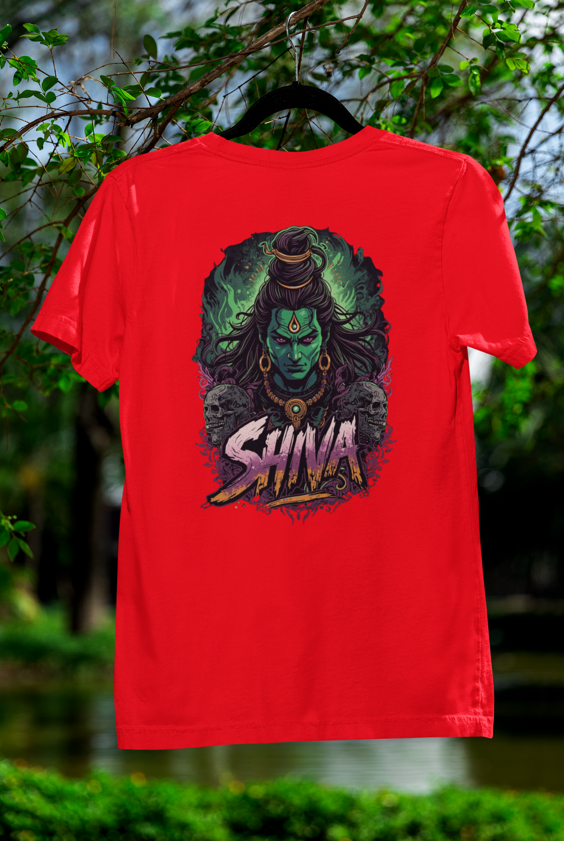 Red Graphic T-Shirt for Men | Premium Cotton | Shiva Print | Regular Fit - Emonke Store
