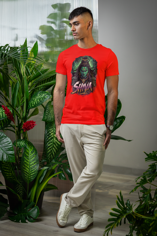 Red Graphic T-Shirt for Men | Premium Cotton | Shiva Print | Regular Fit - Emonke Store