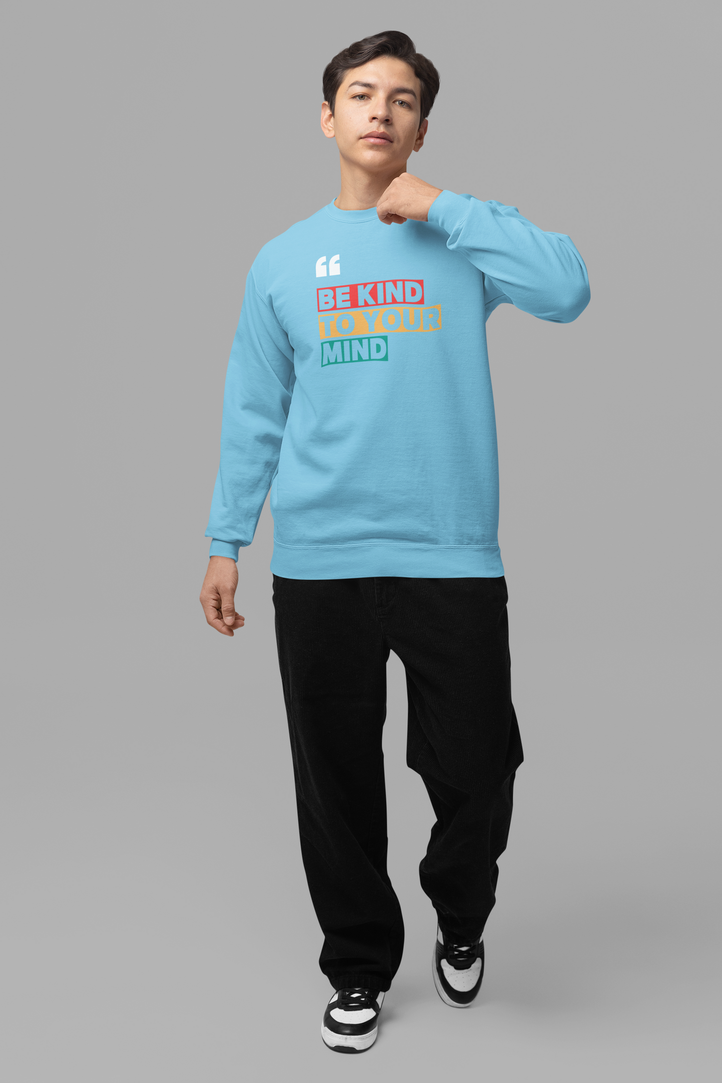 Emonke 350 GSM Oversized Skyblue Graphic Sweatshirt for Men - Quote - Emonke Store