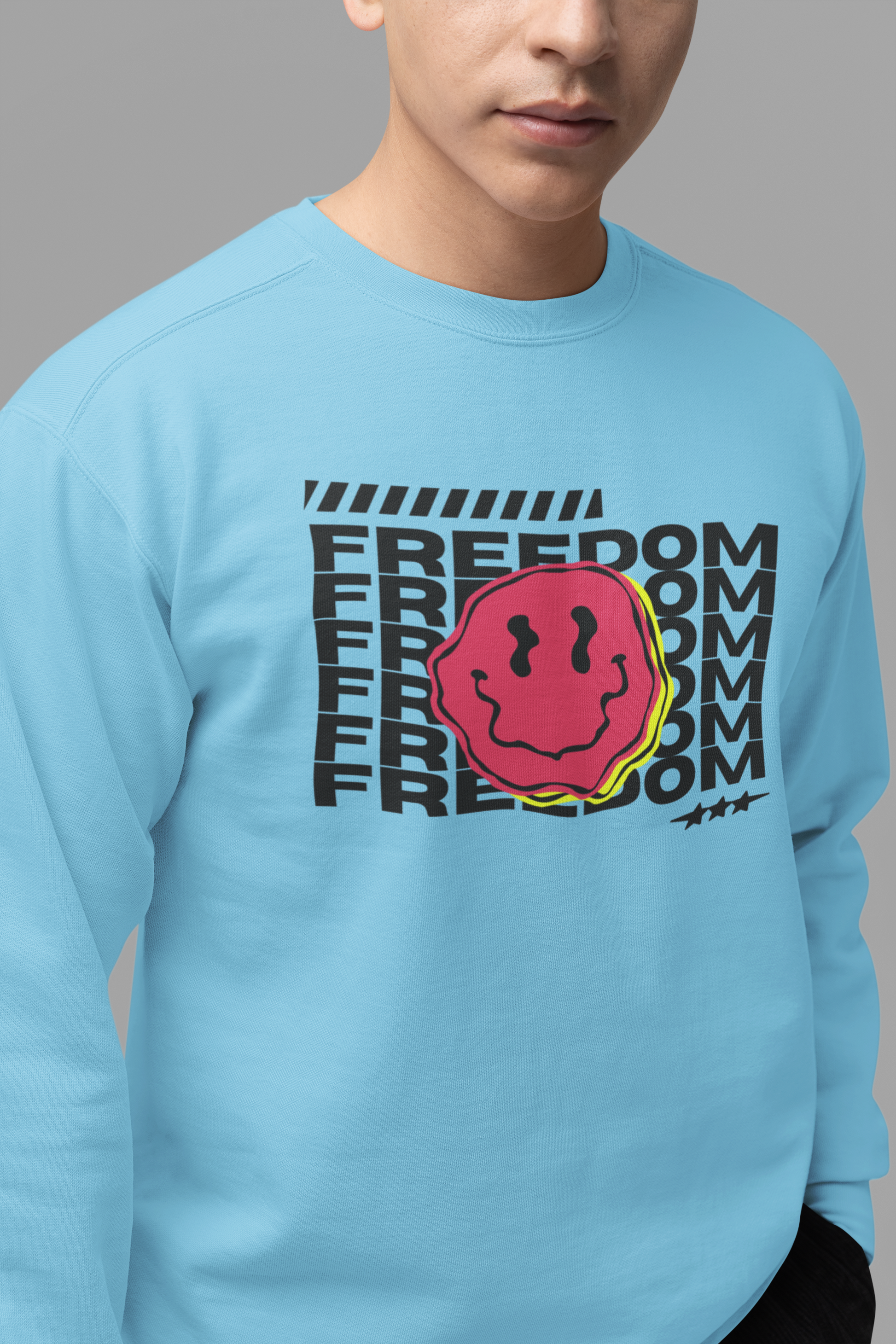 Emonke 350 GSM Oversized Skyblue Graphic Sweatshirt for Men - Freedom - Emonke Store
