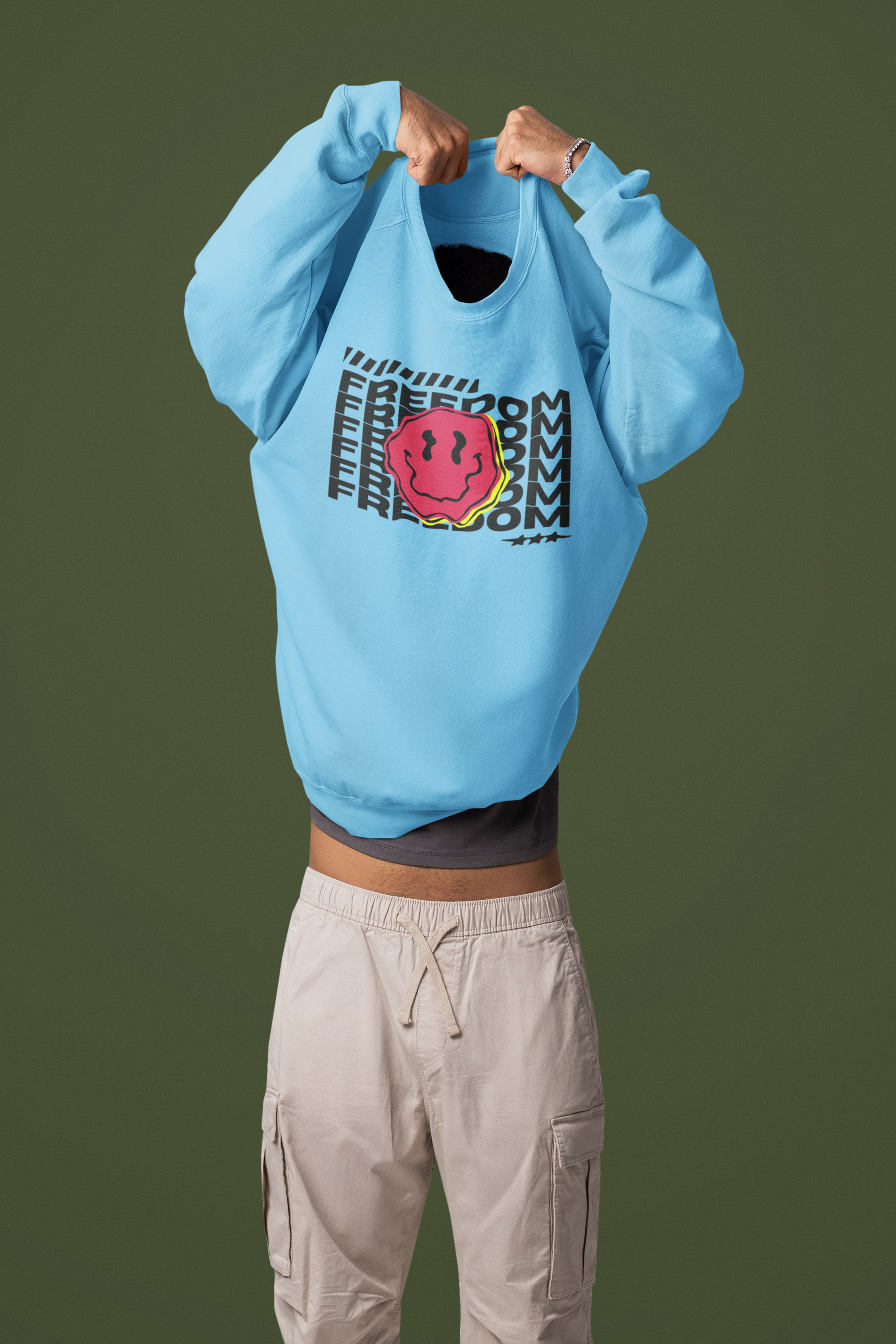 Emonke 350 GSM Oversized Skyblue Graphic Sweatshirt for Men - Freedom - Emonke Store
