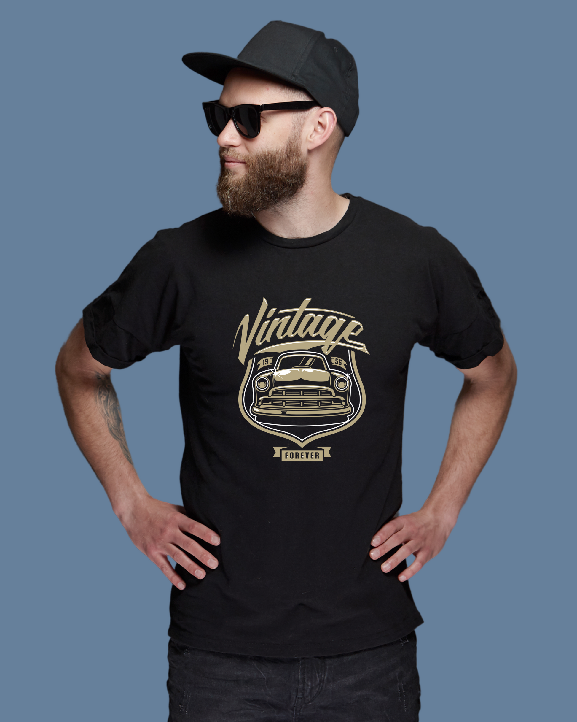 Premium Cotton Black Graphic T-Shirt for Men - Vintage Car - Emonke Store